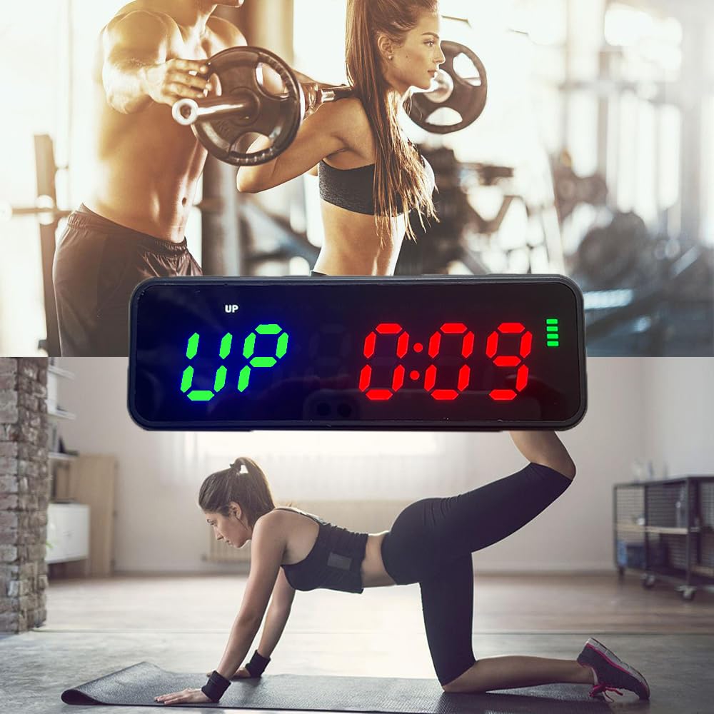 DEGOTM Mini LED Gym Timer - Digital Interval Countdown/Up Clock Stopwatch with 1 Inch Ultra-Clear Display for Home Gym, CrossFit, HIIT & Boxing Workouts