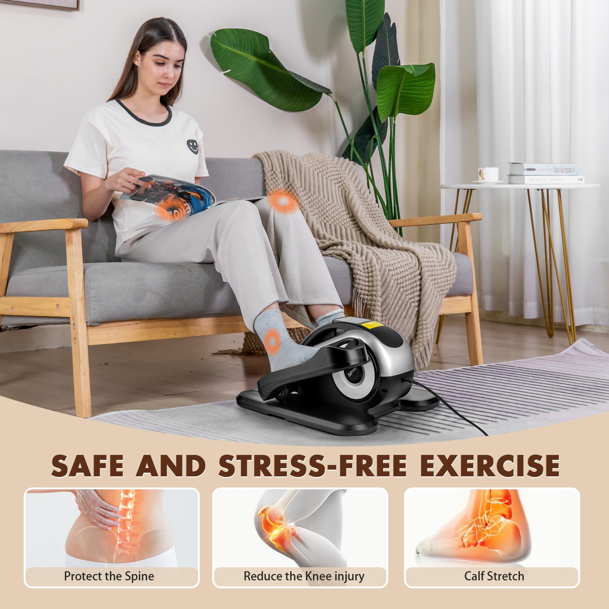 Under Desk Elliptical Machine - Quiet Electric Pedal Exerciser for Seniors with Remote, 12 Speed Levels & Auto/Manual Modes - Compact Leg Exercise Equipment for Home Office, Physical Therapy & Low-Impact Workouts