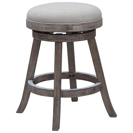 Custom 24-inch Sheldon Counter Stool - Driftwood Gray Wire-Brushed Finish with Ivory Upholstery | Modern Kitchen Bar Stools for Breakfast Nook, Island Seating & Home Decor
