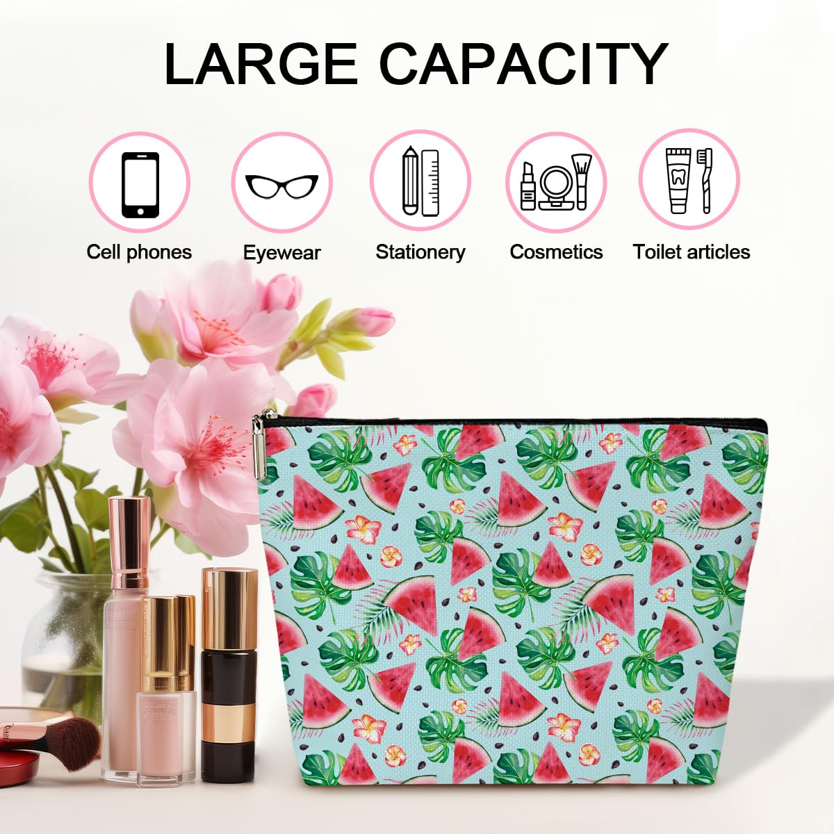 Summer Makeup Bag Small Cosmetic Pouch - Aesthetic Watermelon Design Travel Toiletry Bag for Women | Perfect for Purse, Skincare & Travel Accessories (JRM617)