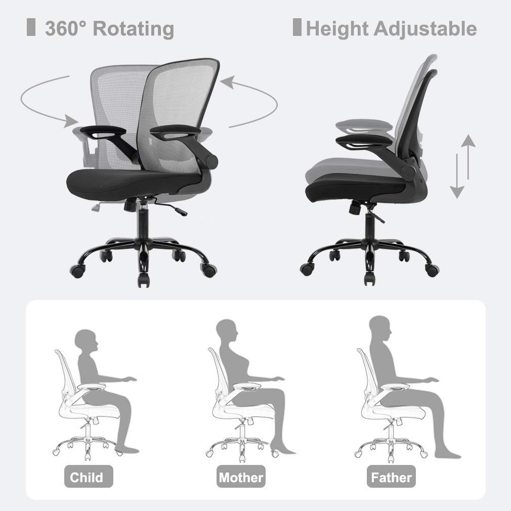 Ergonomic Home Office Chair with Lumbar Support - Adjustable Mesh Computer Desk Chair with Armrests, Swivel & Rolling Wheels for Women & Adults - Perfect for Long Work Hours & Gaming - Grey
