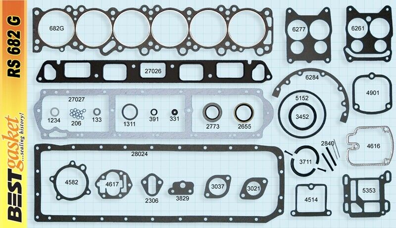 Premium Full Engine Gasket Set with Head & Manifold Gaskets - Compatible with Pontiac 230 250 OHC 1966-1969 (RS682G) - Perfect for Engine Rebuilds, Maintenance & Performance Upgrades