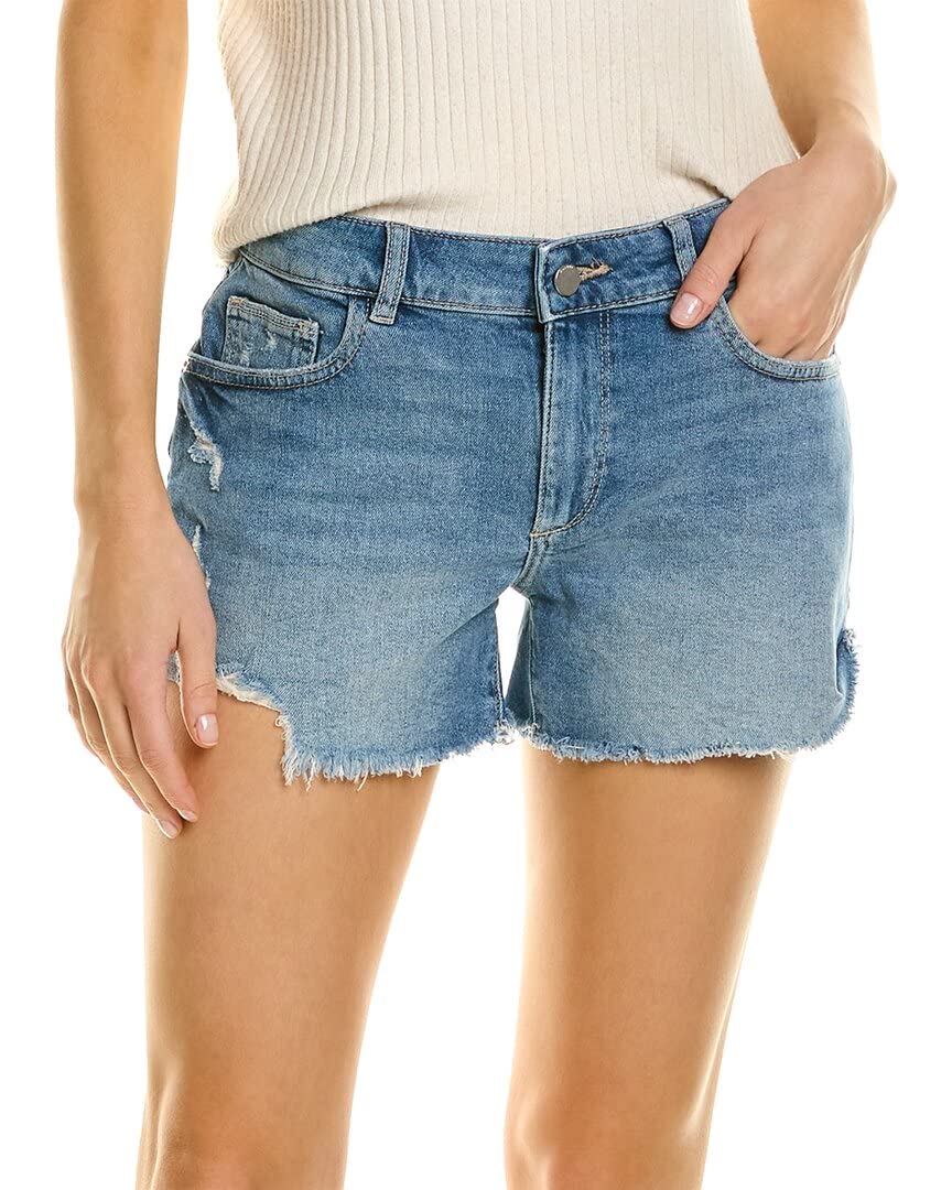 DL1961 Karlie High-Rise Denim Shorts for Women - Vintage Washed Blue Jeans Shorts | Perfect for Summer Outfits, Beach Vacations & Casual Wear