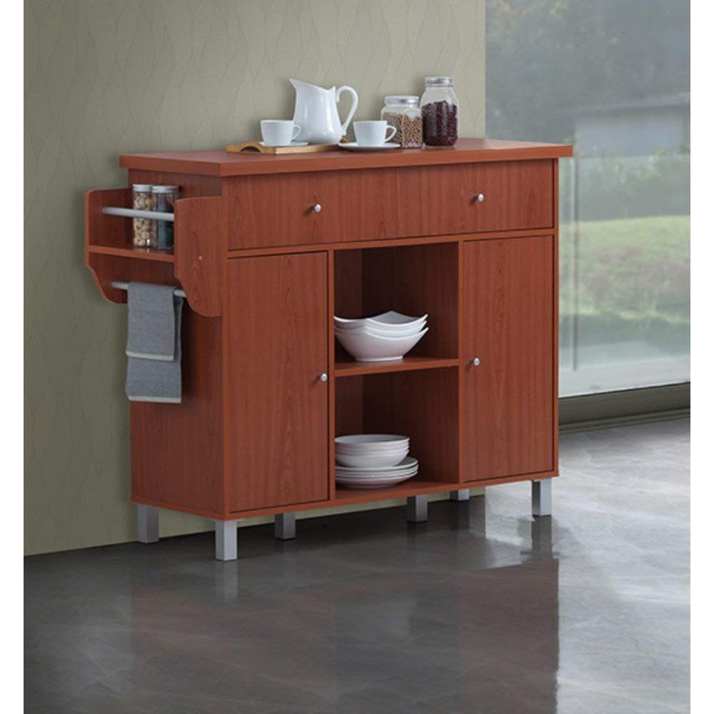 Custom Cherry Wood Kitchen Island with Spice Rack & Towel Holder - Handmade Organizer for Spices, Utensils & Linens - Perfect for Small Kitchens & Cooking Enthusiasts