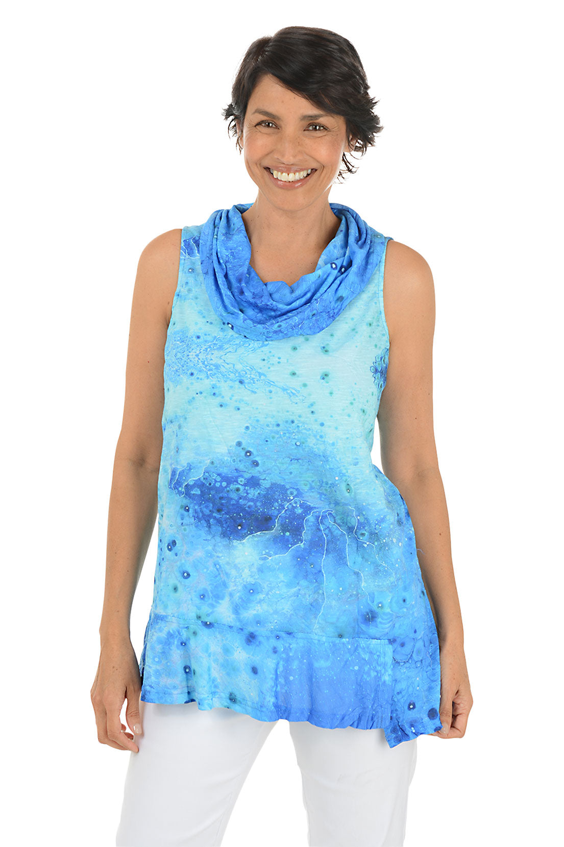 Stylish Underwater Ripples Sleeveless Cowl Neck Blouse for Women | Trendy Summer Beachwear & Evening Party Outfit