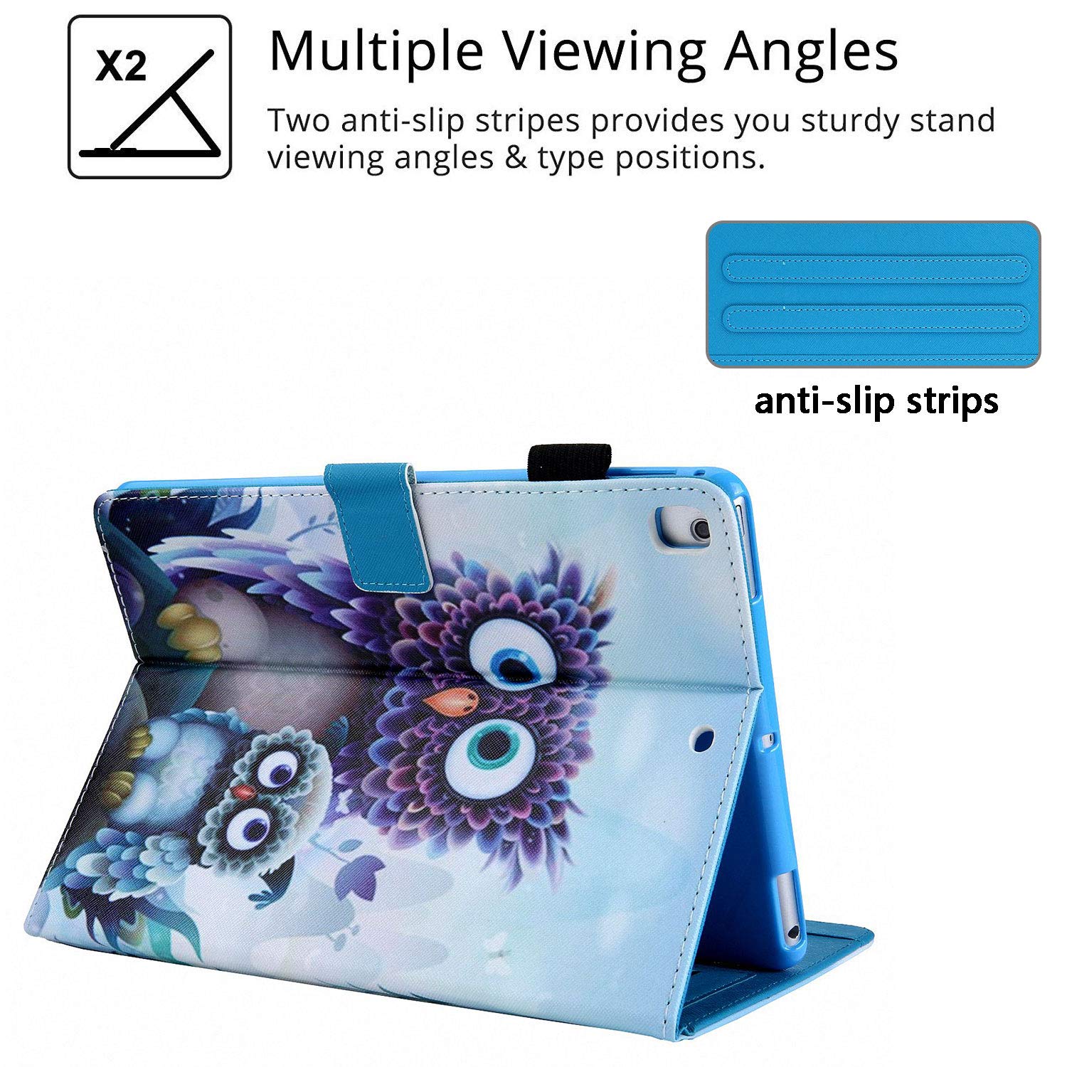 Premium iPad Case for iPad 6th/5th Gen, iPad 9.7 inch 2018/2017, iPad Air 2/Air 1 - Slim Folio Stand Cover with Pencil Holder & Auto Sleep/Wake Feature (Purple Owls Design) - Perfect for Work, School & Travel