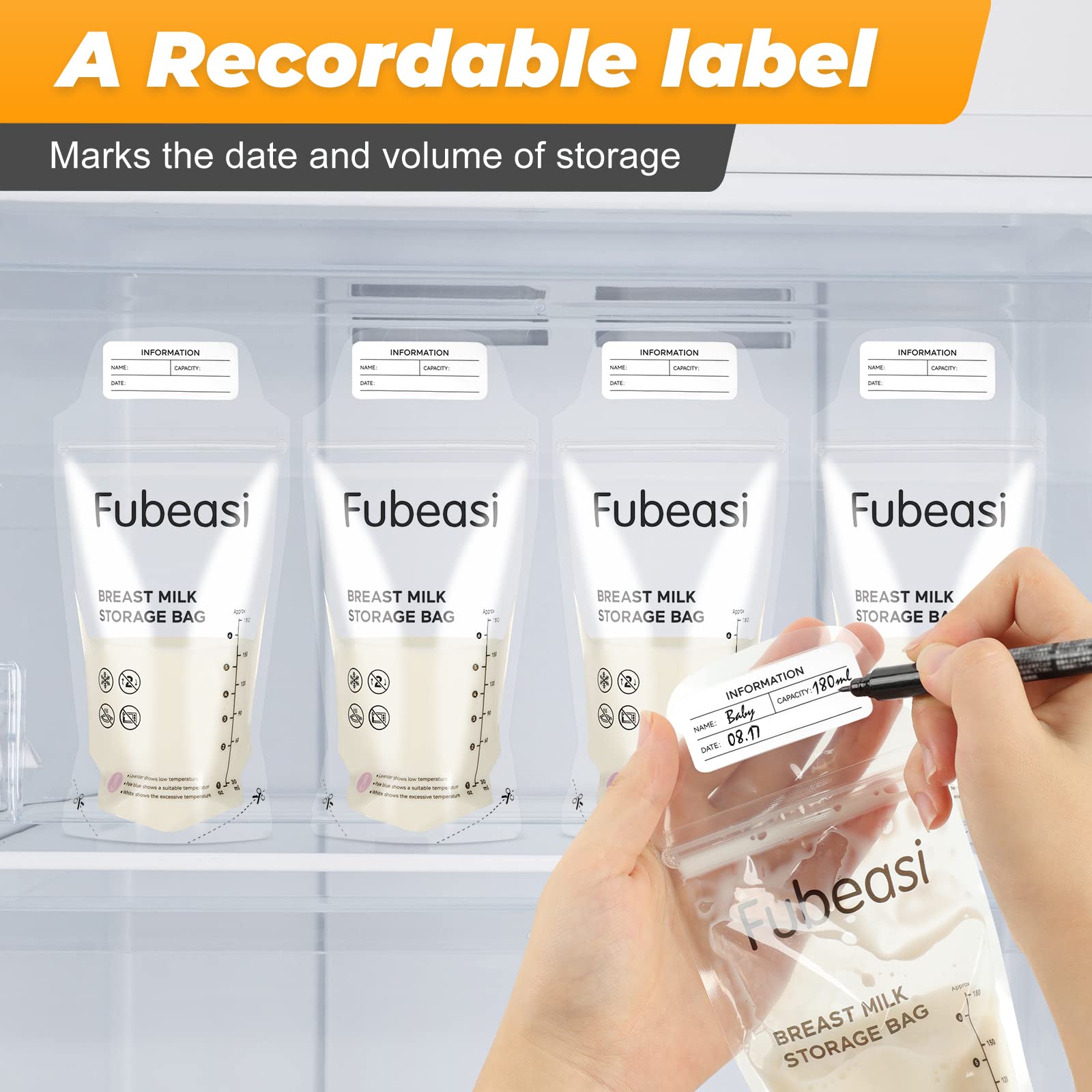 Temp-Sensing Breastmilk Storage Bags - 6oz (120 Count) | Leak-Proof Double Zipper, Self-Standing Design with Discoloration Indicator | Perfect for Pumping, Freezing & Organizing Breast Milk