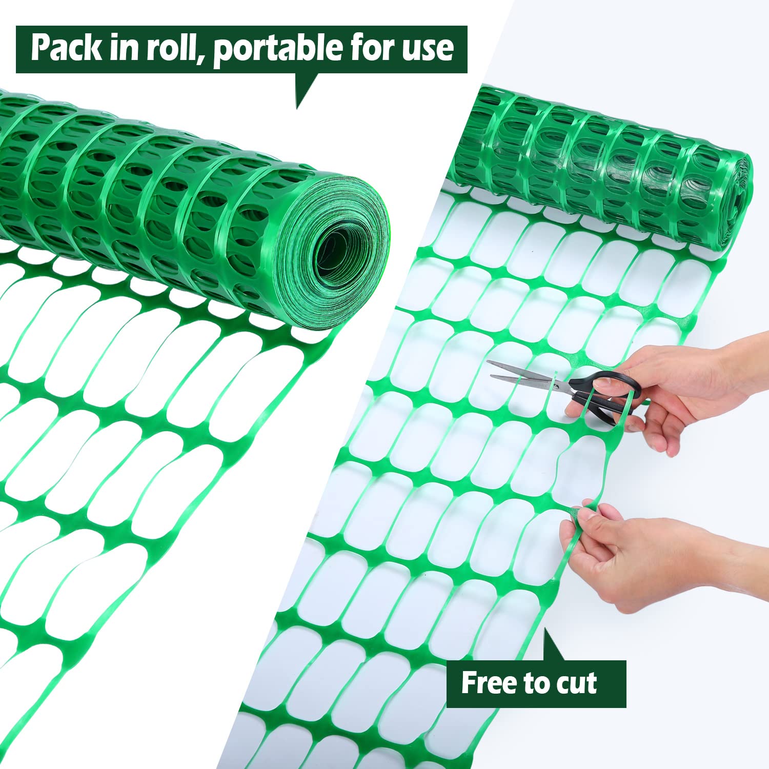 Ohuhu 3.4x100 FT Plastic Garden Fence Roll with 25-Pack 4 FT Stakes - Reusable Animal Barrier for Deer, Chicken, Dog Protection - Temporary Safety Netting for Yard, Pool, Snow & Poultry Fencing - Perfect for Home, Farm and Outdoor Use