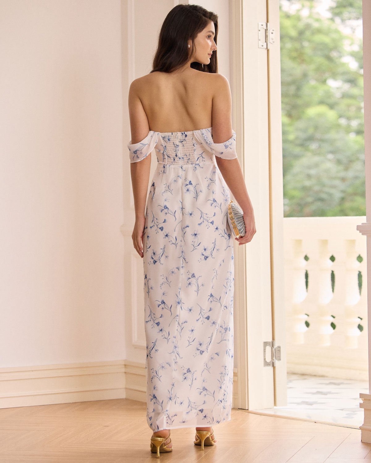 Elegant White Floral Strapless Maxi Dress with High Slit - Perfect for Summer Weddings, Beach Vacations & Evening Parties