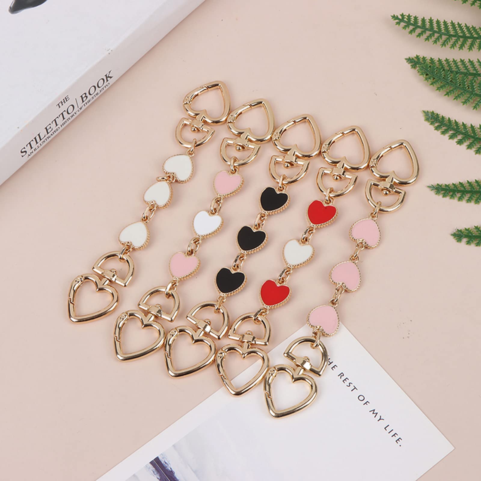 Purse Chain Strap - Heart Handbag Charms & Short Chain Replacement for Shoulder Bags | Adjustable Purse Extender in Pink & White | Perfect for Crossbody Bags, Evening Purses & Fashion Accessories