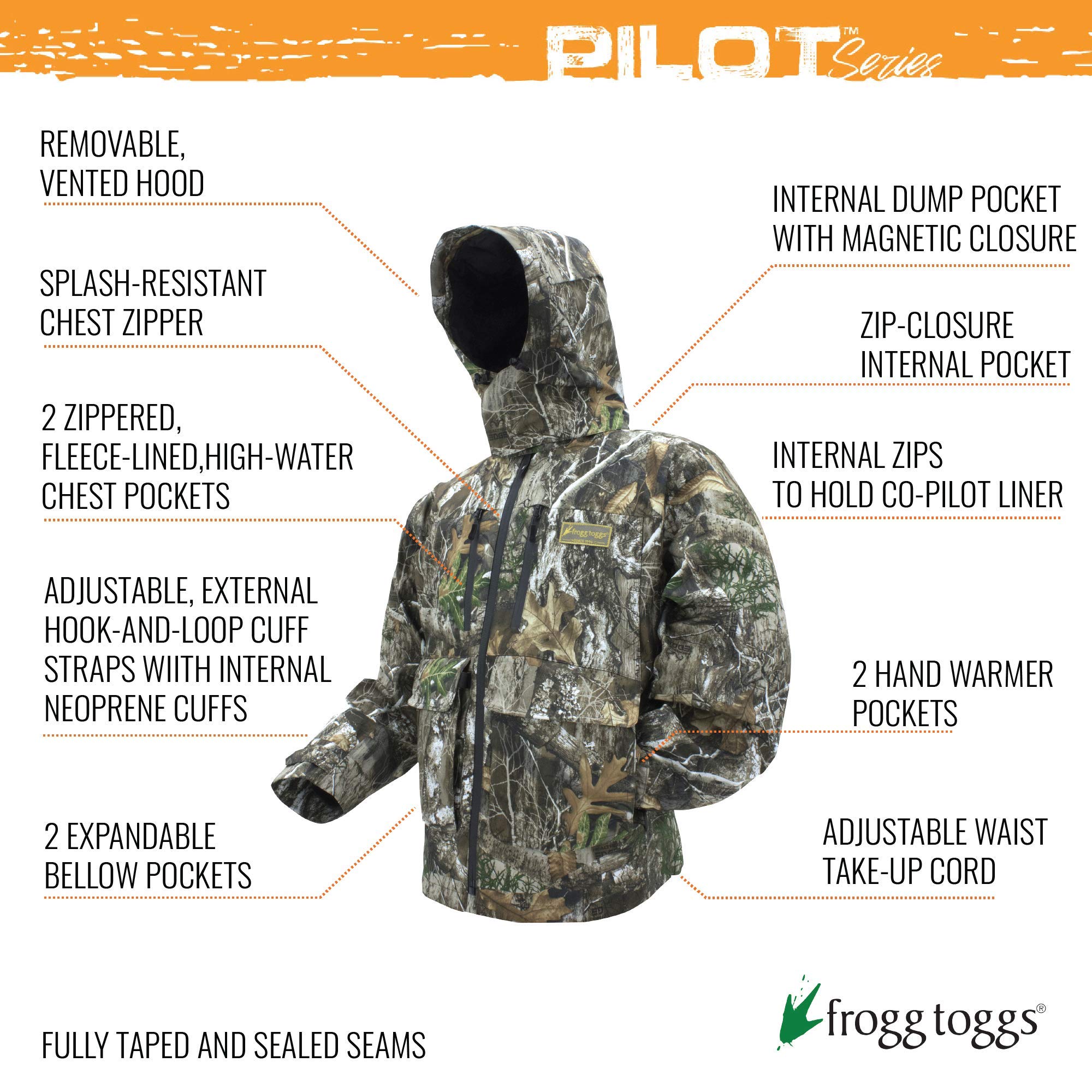 FROGG TOGGS Men's Camo Waterproof Rain Jacket - Lightweight Hunting & Fishing Raincoat for Outdoor Adventures - Compatible with Co-Pilot Puff Jacket & Vest Liners