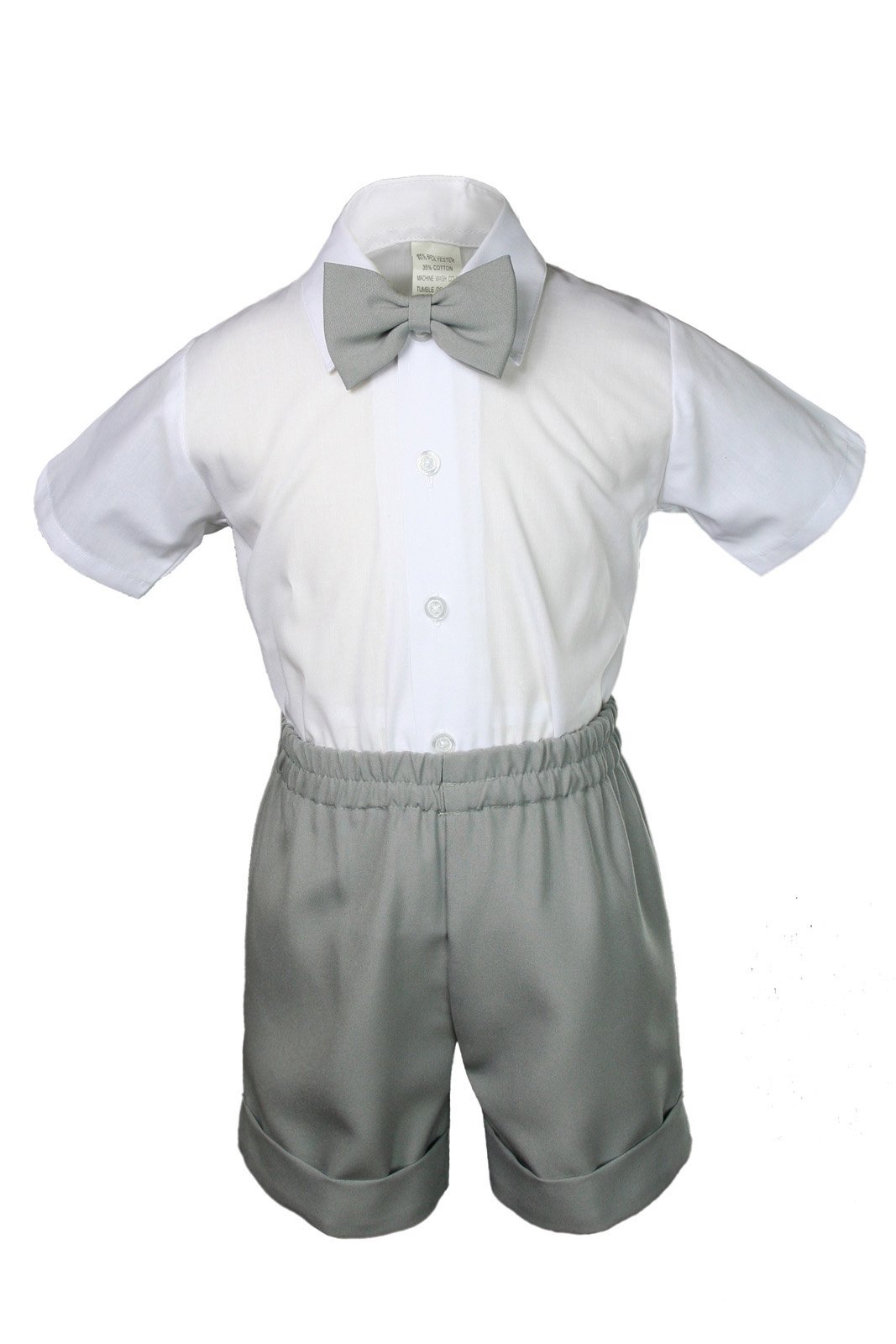 7-Piece Baby Boy Formal Suit Set with Bow Tie, Shorts, Vest & Necktie - Grey - Sizes S to 4T - Perfect for Weddings, Baptisms & Special Occasions