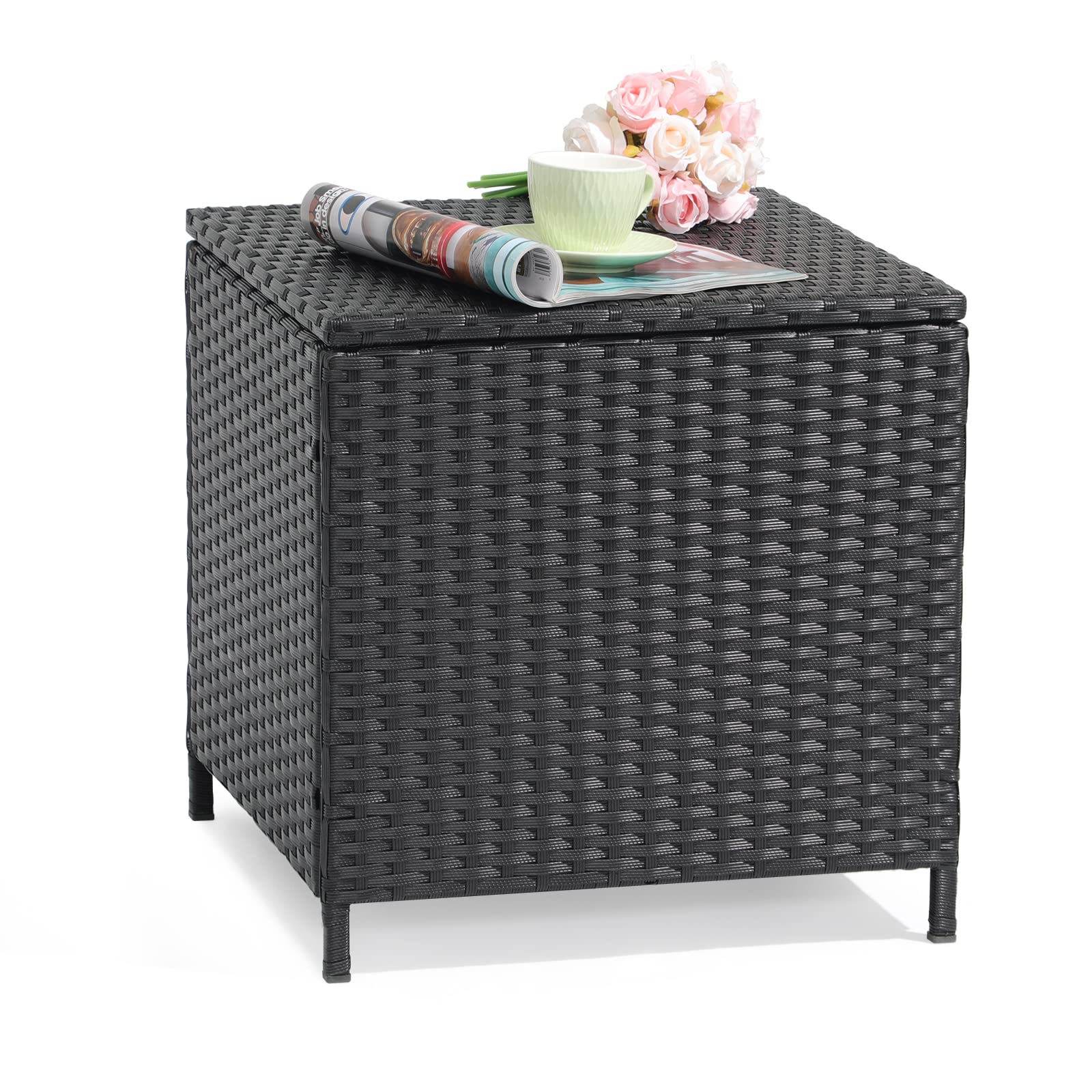 Verano Outdoor Wicker Side Table - Small Square Rattan Coffee Table with Storage for Garden, Porch, Deck, Living Room & Backyard - Durable Resin Wicker Furniture (Black) | Perfect for Patio Lounging, Poolside Relaxation & Outdoor Entertaining