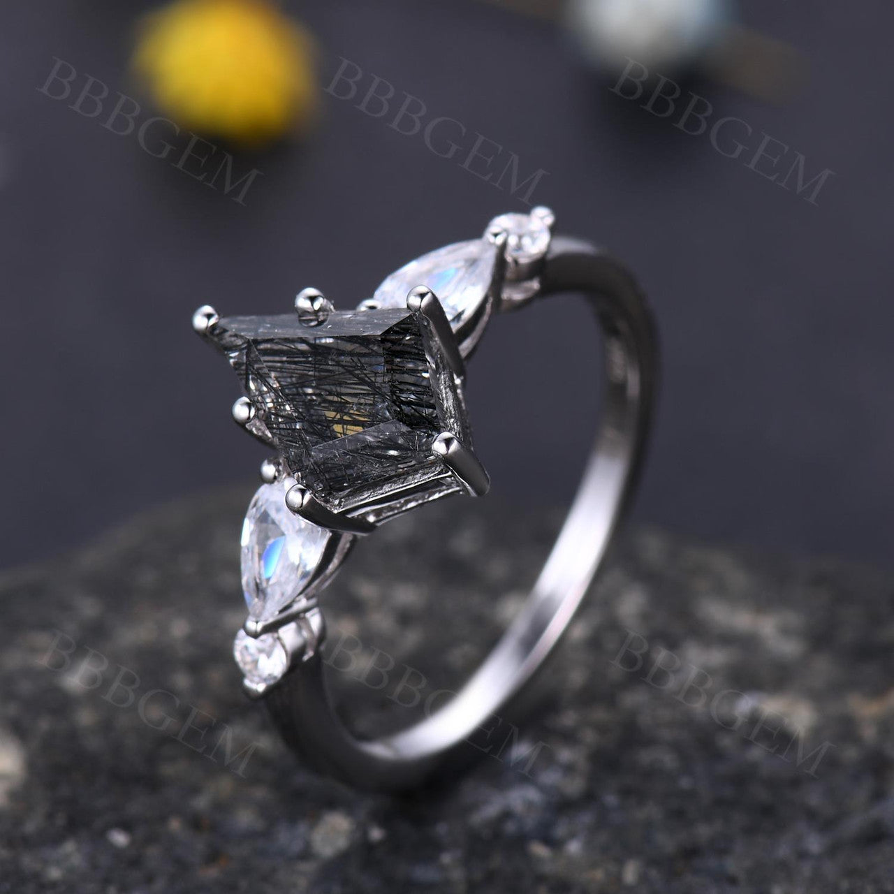 Elegant Kite-Shaped Step Cut Black Rutilated Quartz Tourmaline Statement Ring for Women | Unique Handmade Jewelry Gift for Birthday, Anniversary & Special Occasions | Perfect for Evening Parties, Date Nights & Fashion Accessories