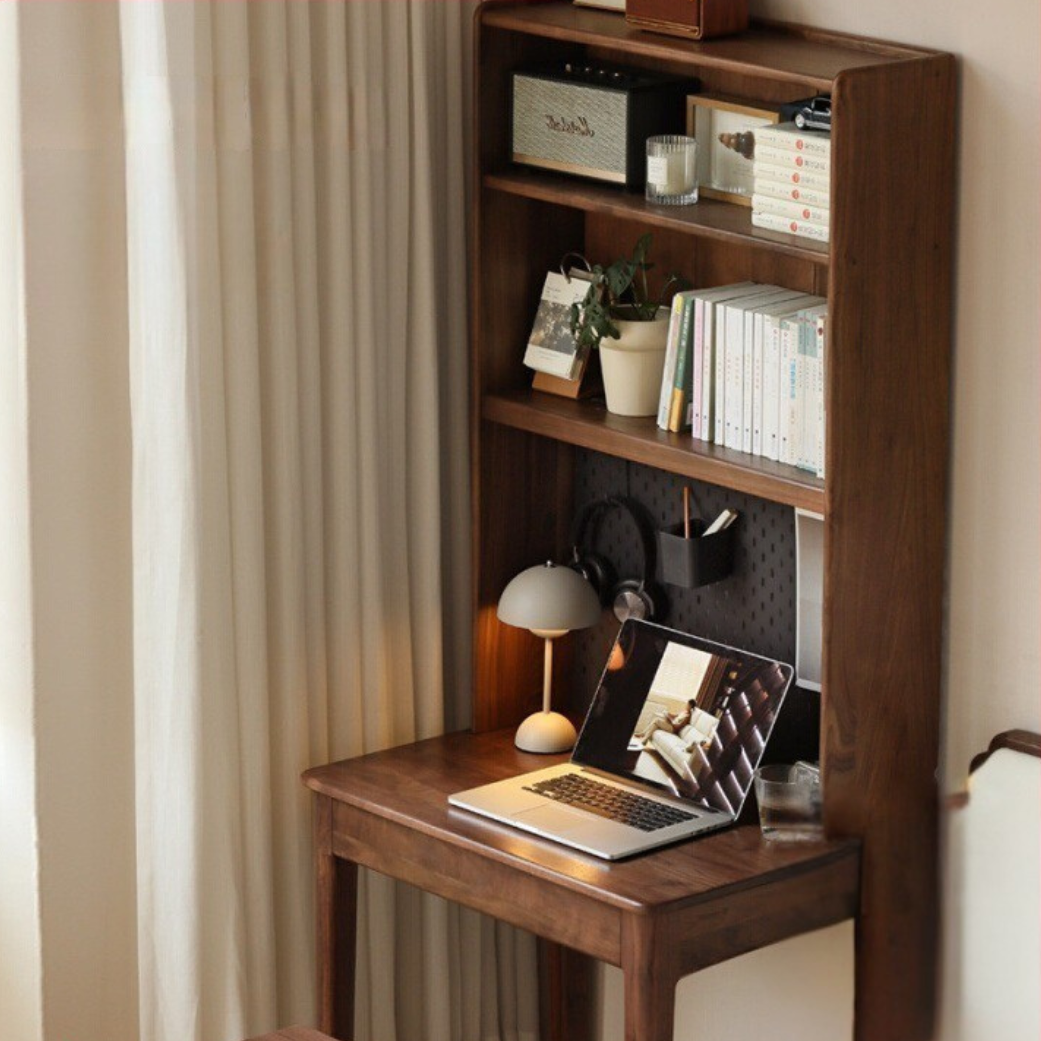 Solid Black Walnut Wood Desk Bookshelf - Stylish Home Office Storage & Display Shelf for Books, Decor & Workspace Organization