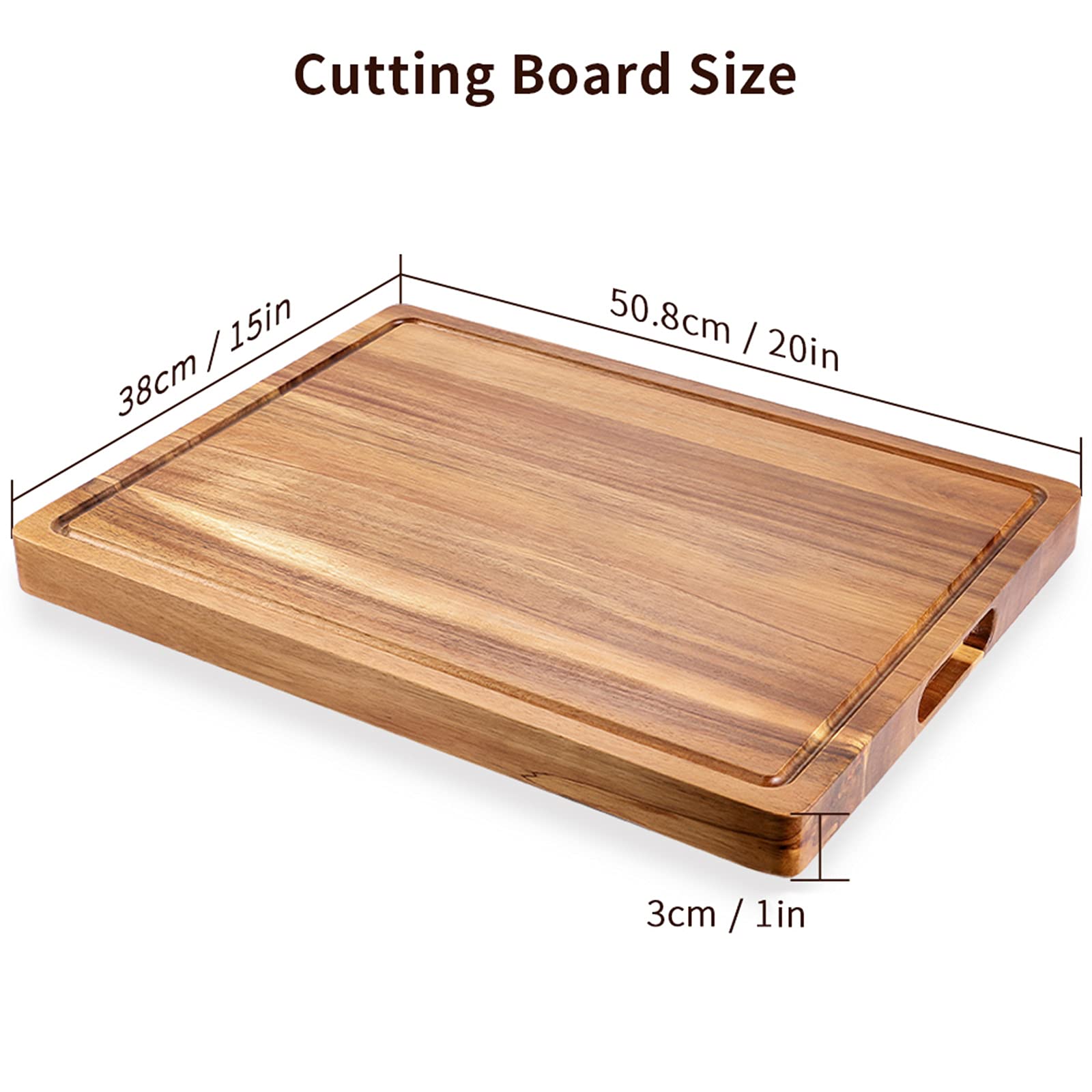 Premium Acacia Wood Cutting Board - Extra Large Kitchen Chopping Block with Juice Groove - Natural Wooden Serving Tray for Meat, Cheese & Charcuterie - Perfect for Home Cooking, BBQ & Outdoor Entertaining