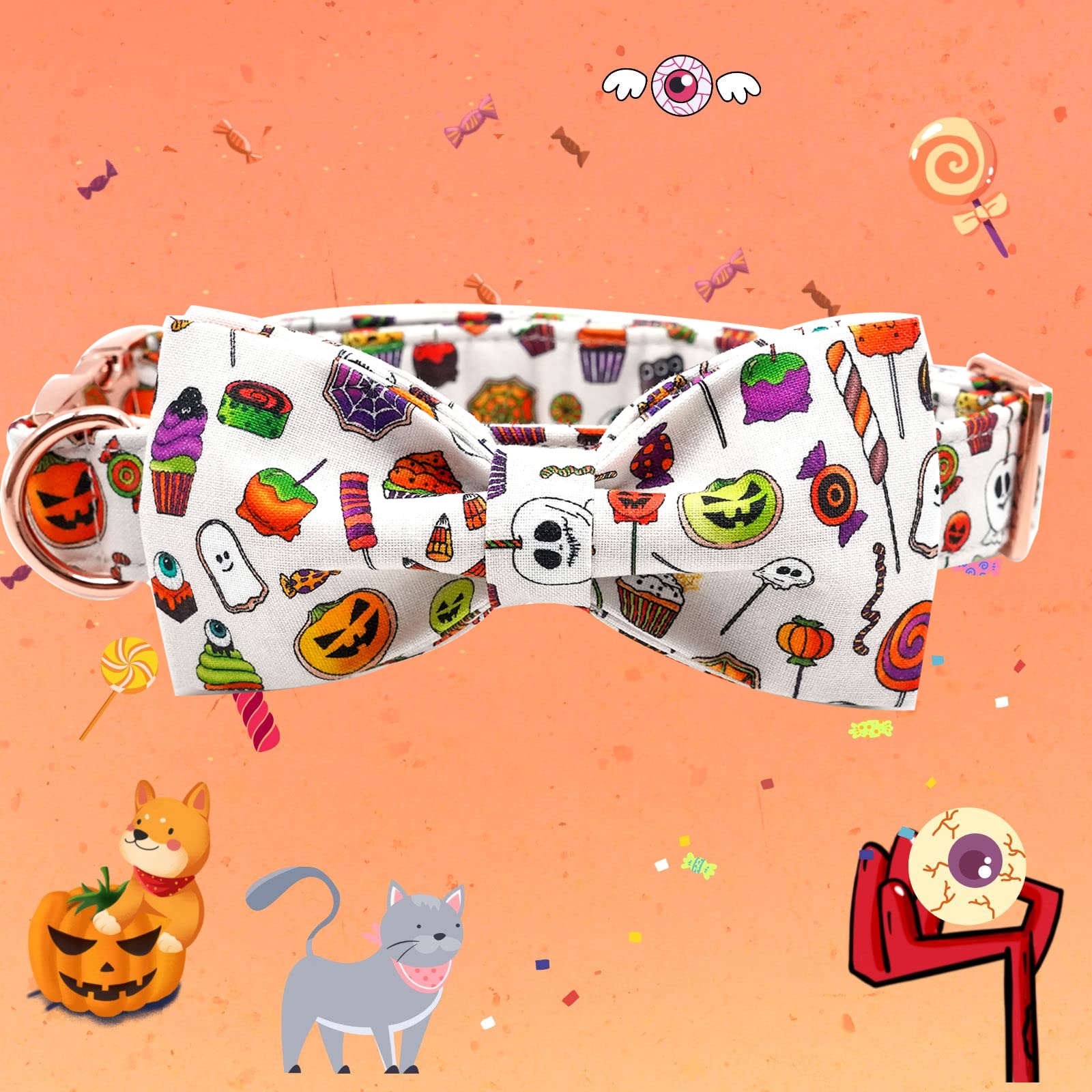 Elegant Little Tail Dog Collar with Bow - Halloween Pet Collar for Large Dogs | Soft Bowtie Collar for Girl & Boy Puppies | Perfect for Fall Season, Costume Parties & Daily Walks