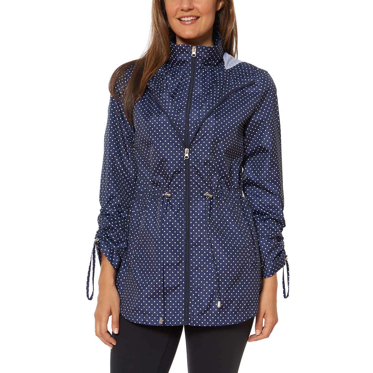 Jones New York Women's Packable Waterproof Rain Jacket - Lightweight Hooded Parka for Outdoor Hiking, Travel & Commuting