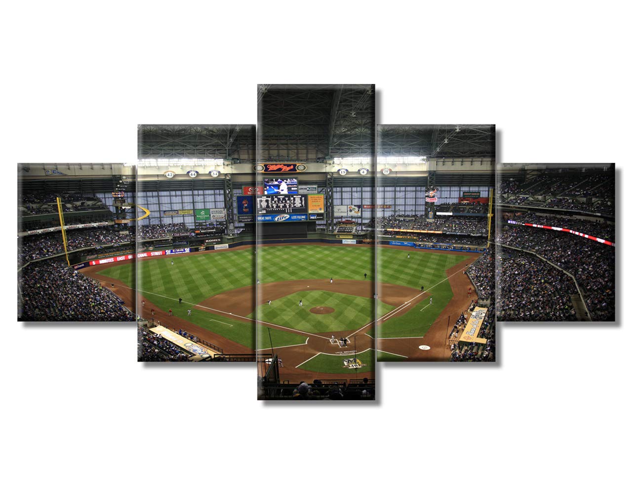 TUMOVO 5-Piece Baseball Stadium Wall Art Set - Framed Canvas Baseball Field Panoramic Painting - Modern Sports Decor for Living Room, Man Cave & Office - Ready to Hang 60