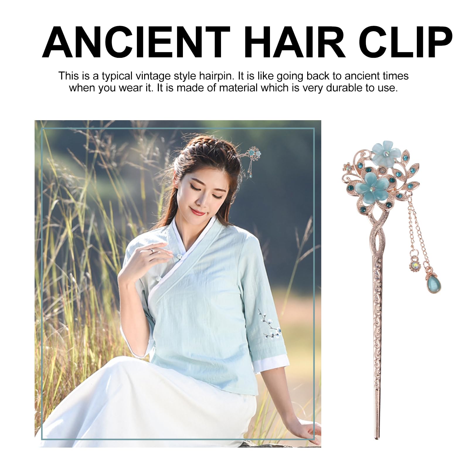 Lurrose Rhinestone Hair Stick - Vintage Pearl Hairpin for Women, Long Hair Styling