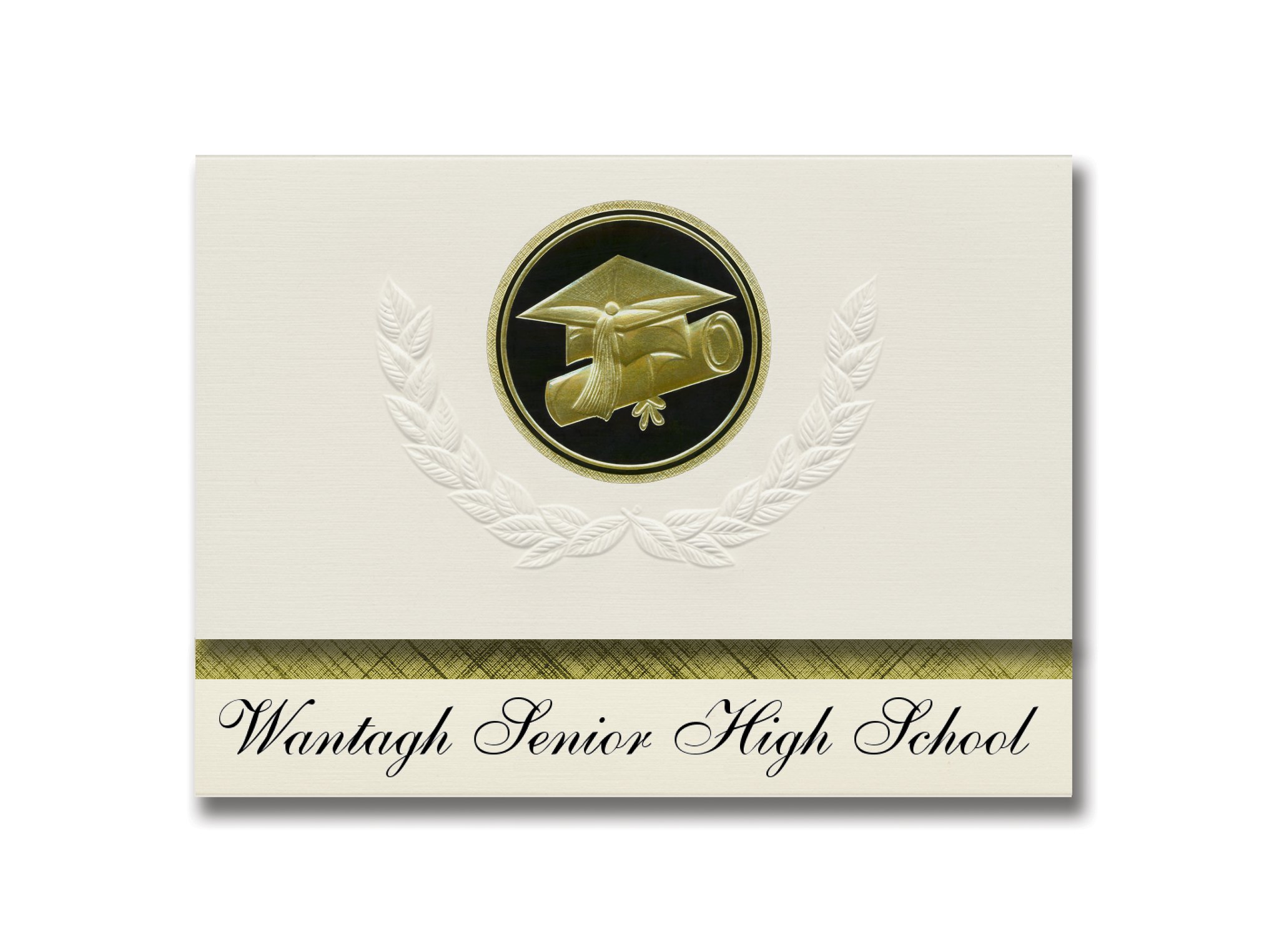 Wantagh High School Graduation Announcements - Presidential Style Elite Package (25 Count) | Cap & Diploma Seal in Black & Gold | Perfect for Senior Graduation Ceremonies & Keepsakes