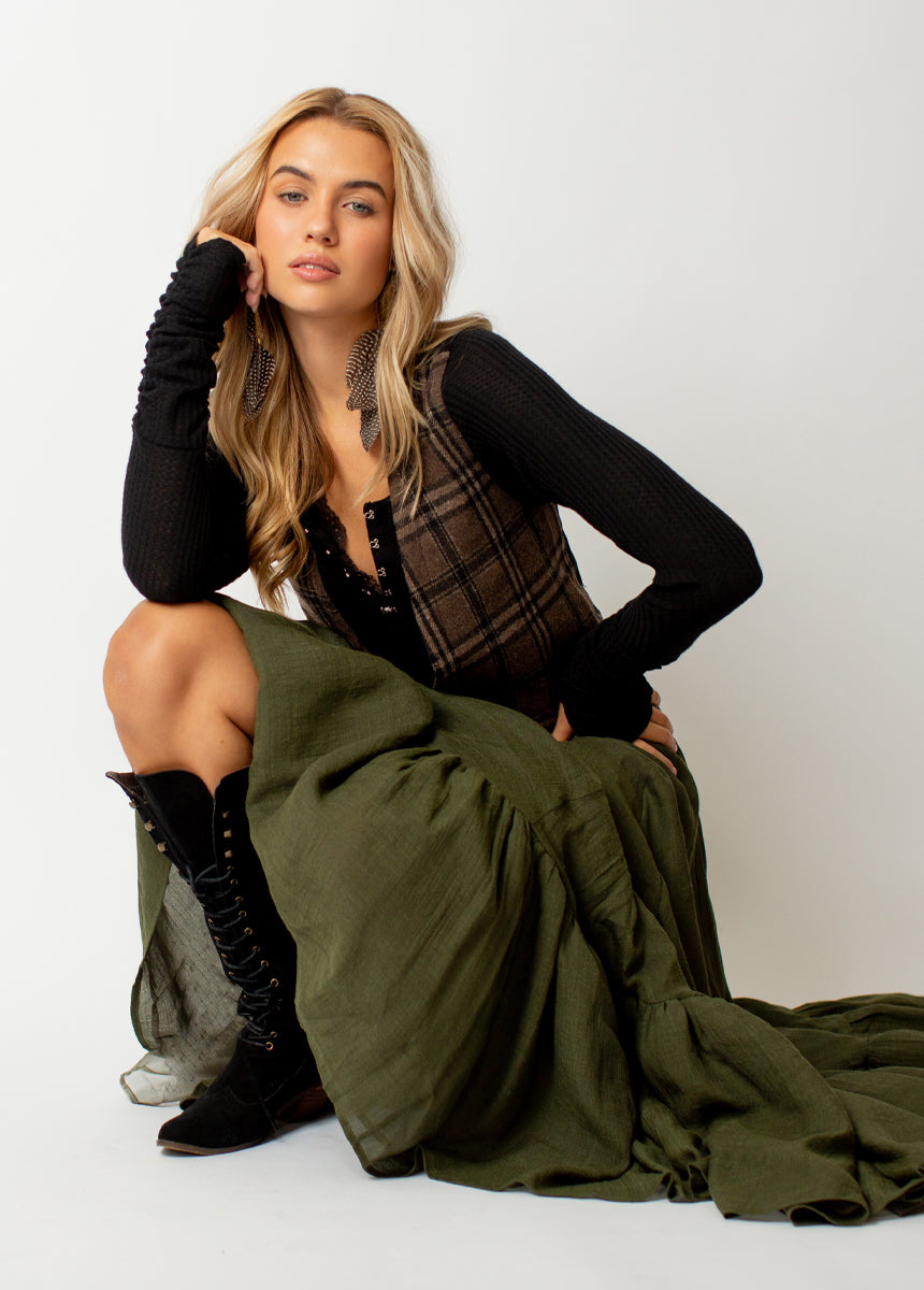 Annah Olive Green Midi Skirt for Women - Flowy A-Line Summer Skirt with Pockets | Perfect for Casual Outings, Beach Vacations & Boho Style Outfits