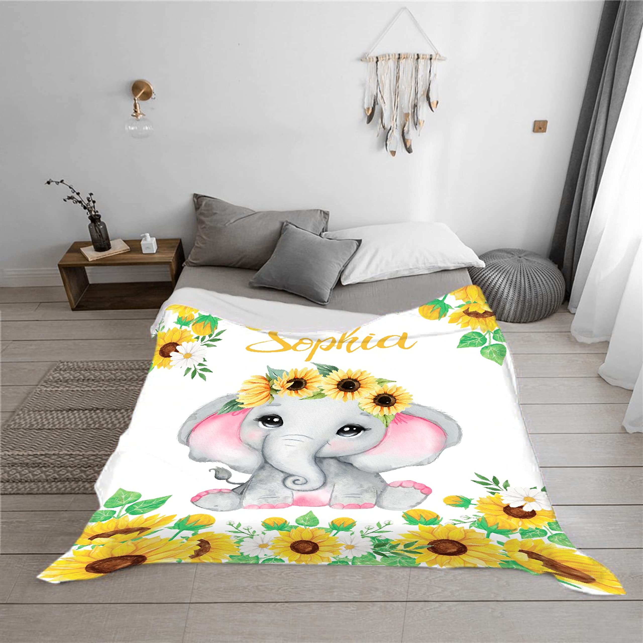 Personalized Baby Blankets for Girls and Boys - Custom Name Fleece Throw Blanket - Soft, Cozy & Warm Elephant Design - Perfect for Newborns, Nursery Decor, and Baby Gifts (90
