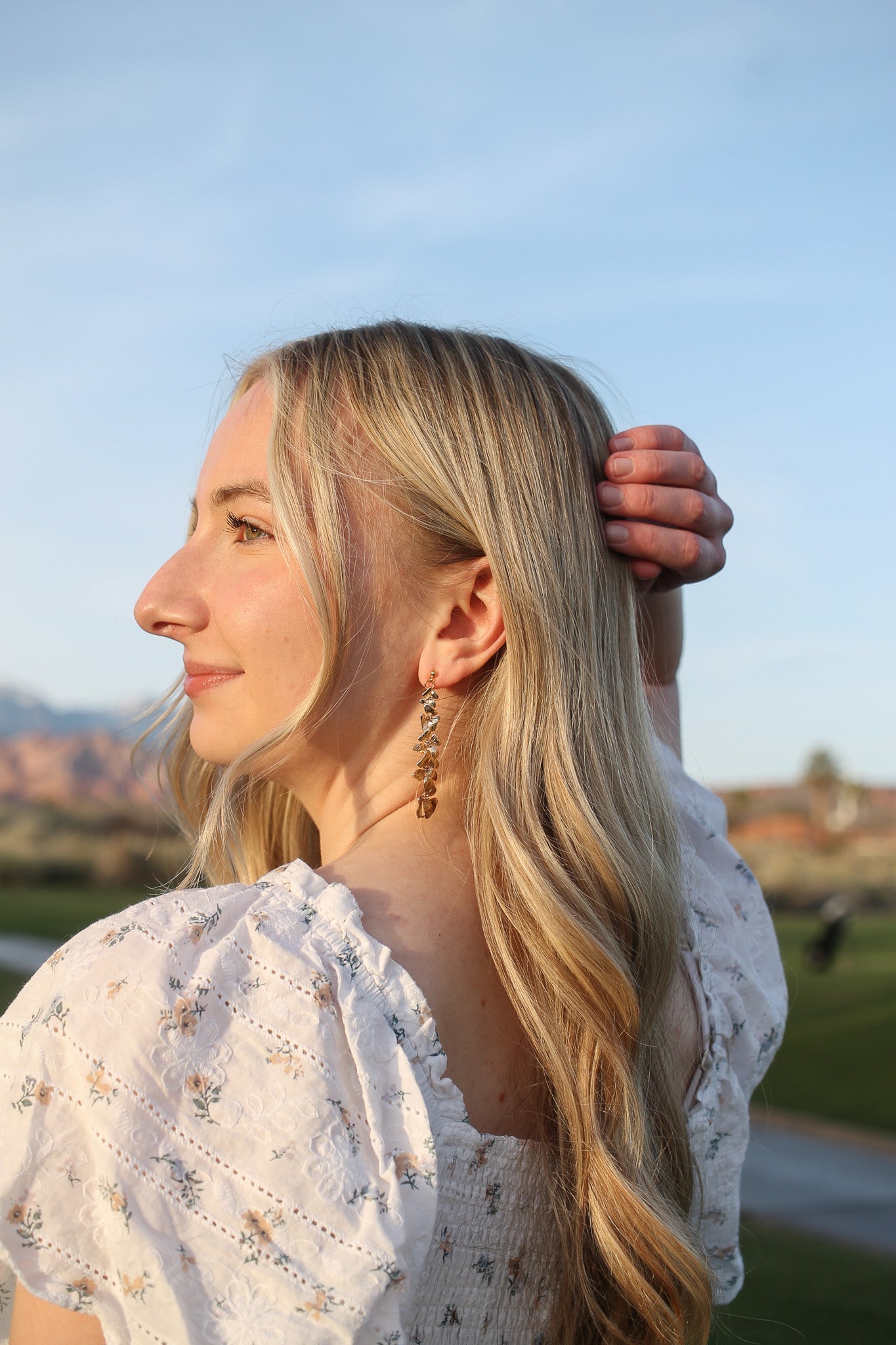 Annabeth Gold Flower Dangle Earrings for Women - Elegant Floral Drop Earrings for Party, Wedding & Everyday Wear