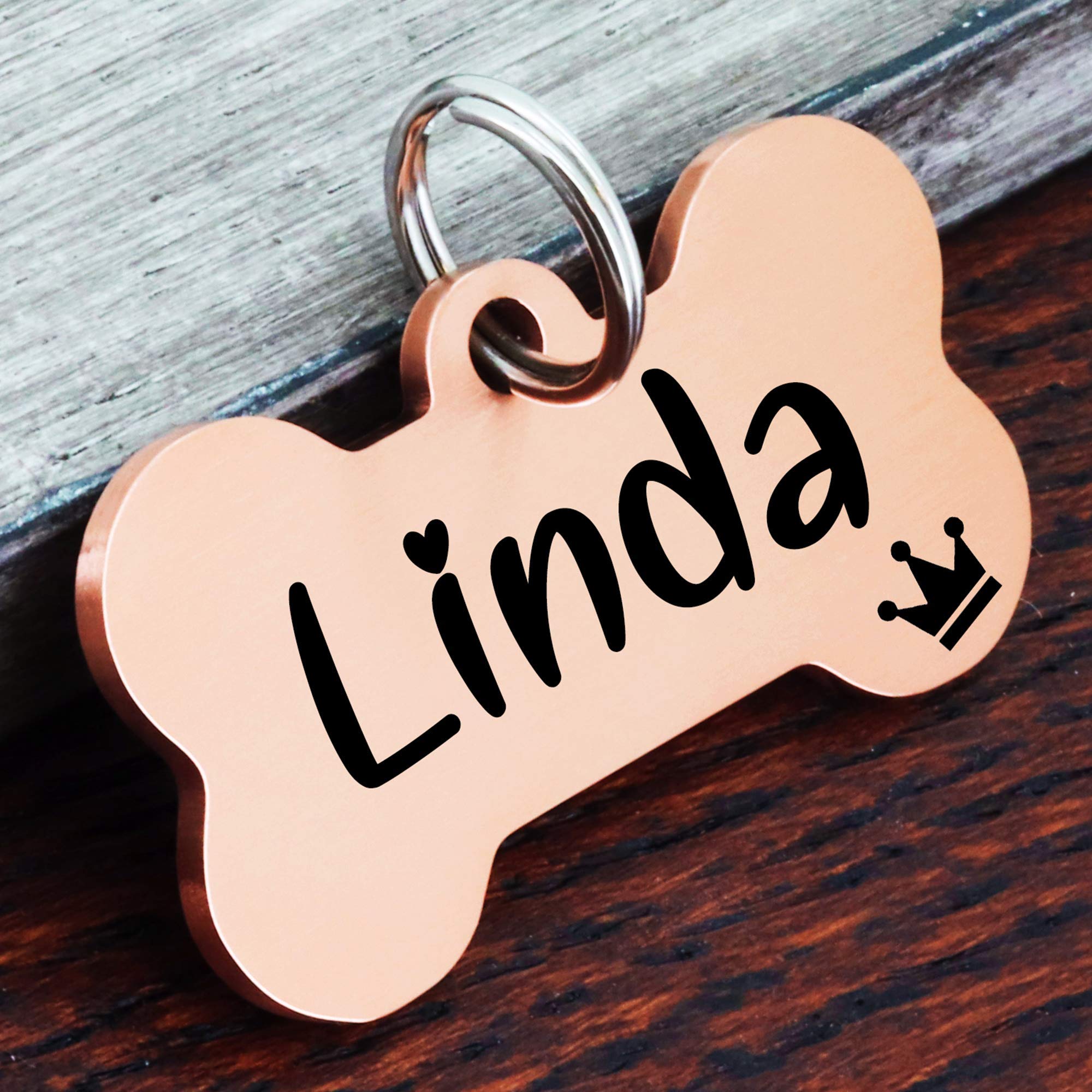 Custom Stainless Steel Dog ID Tag - Personalized Engraved Pet Tag with Rose Gold Finish for Large Dogs | Durable Brushed Metal Bone Shape | Perfect for Daily Walks, Travel & Safety Identification