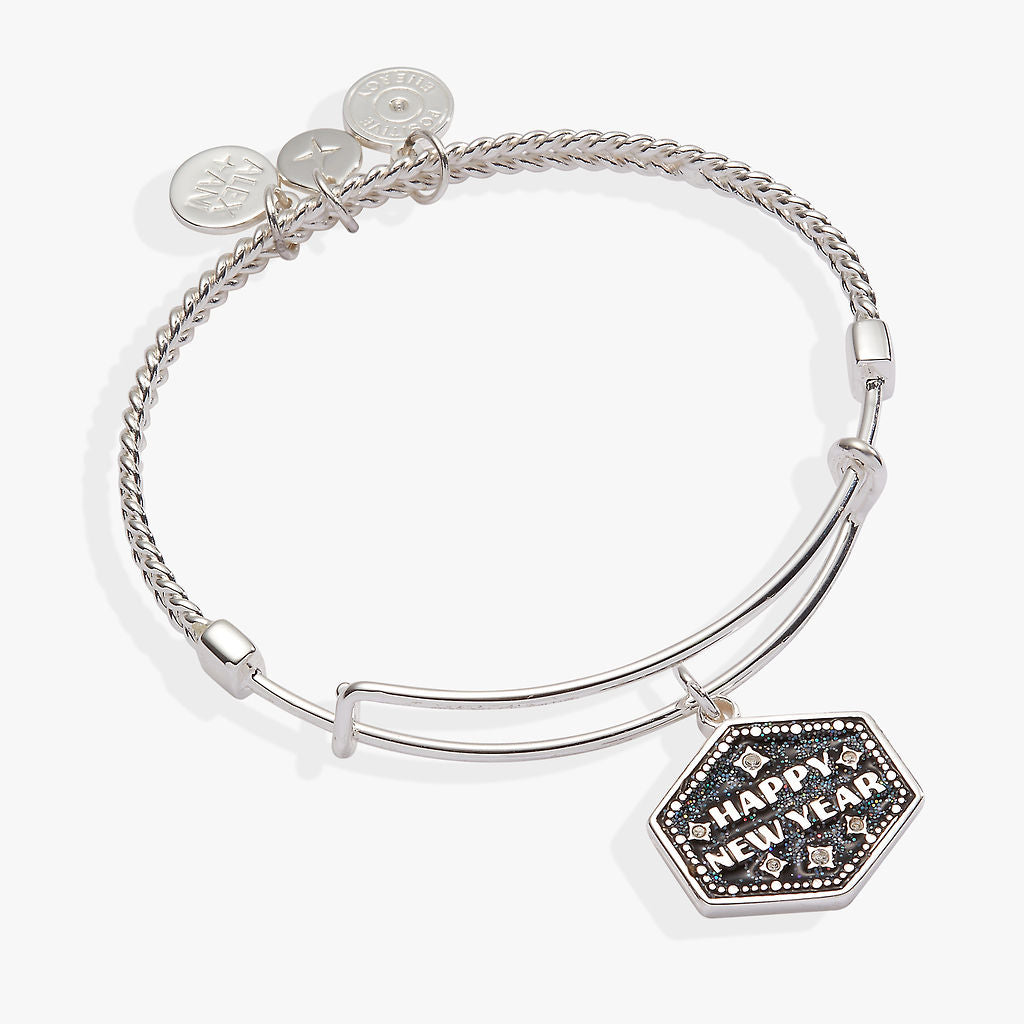 Happy New Year Glitter Bangle Bracelet - Sparkling Party Jewelry for Women - Perfect for New Year's Eve Celebrations, Holiday Parties & Festive Occasions