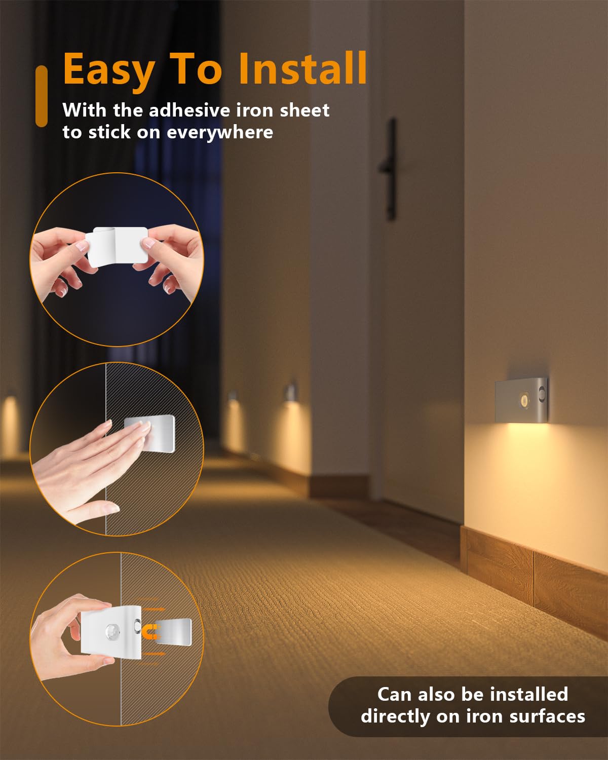 WILLED Rechargeable Motion Sensor Night Light - 6 Pack Warm White LED Stair Lights for Indoor Use in Hallway, Stairway, Bathroom, Bedroom & Kitchen | Automatic Battery Operated Lighting for Safety & Convenience