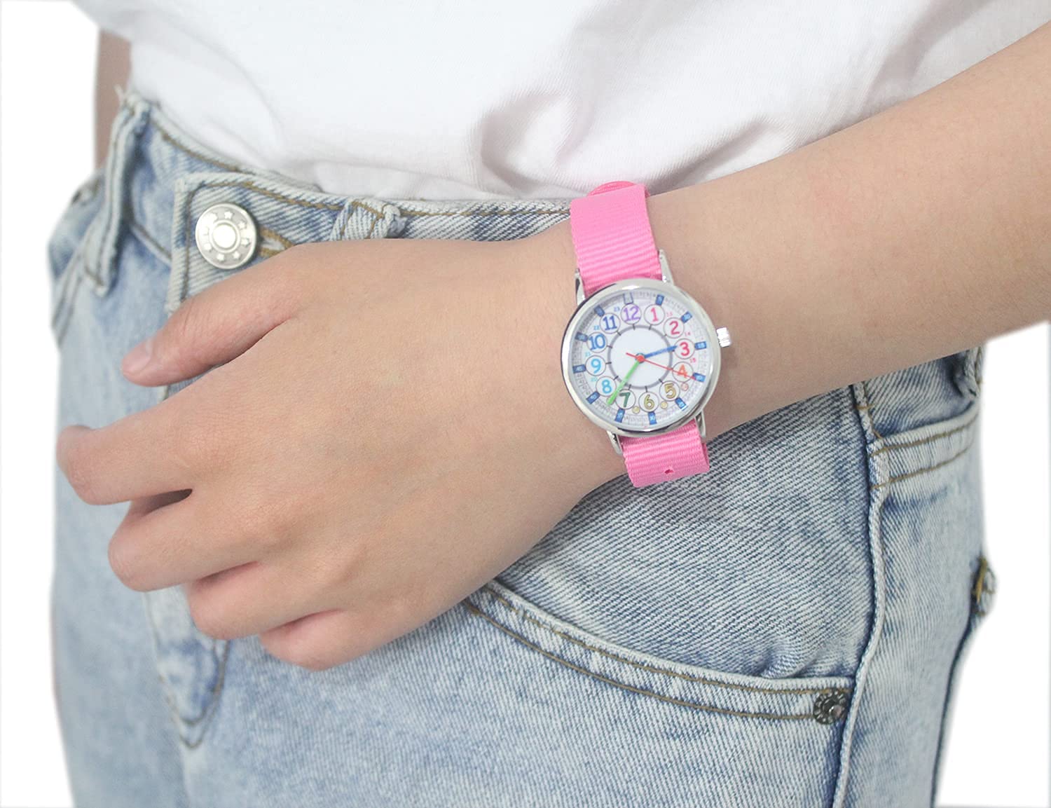 Bigbangbang Kids Analog Watch for Girls Ages 7-10 - Soft Cloth Strap Learning Time Watch for Toddlers & Kindergarten - Pink First Watch to Teach Children How to Read Time - Perfect for School, Playtime & Daily Activities
