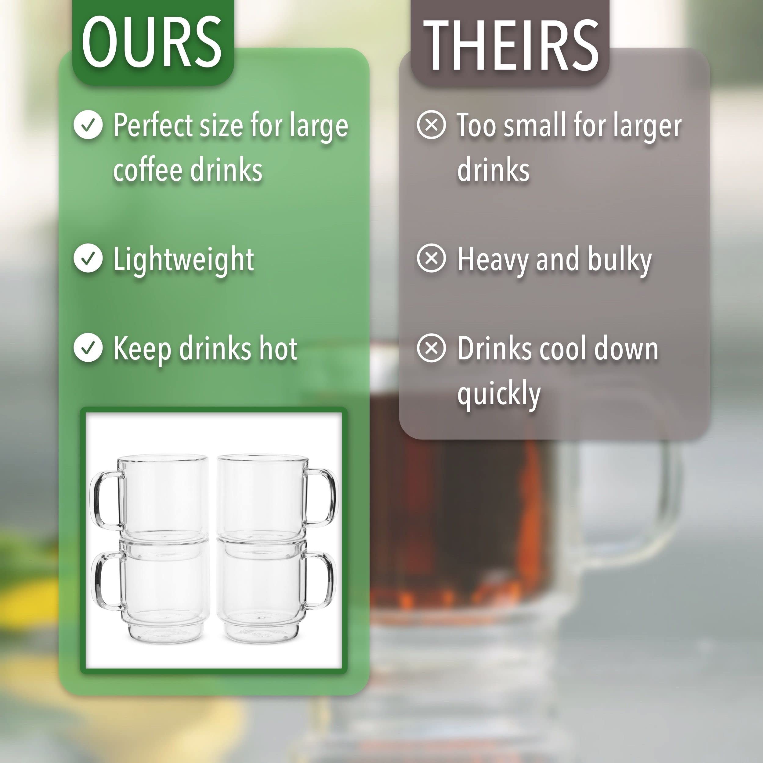 BTaT- 4-Pack Stackable Espresso Cups & Demitasse Cups - 5.0 oz (150ml) Double Wall Insulated Glass Coffee Mugs - Clear Tea & Espresso Glasses for Hot Beverages - Perfect for Home, Office or Café Use