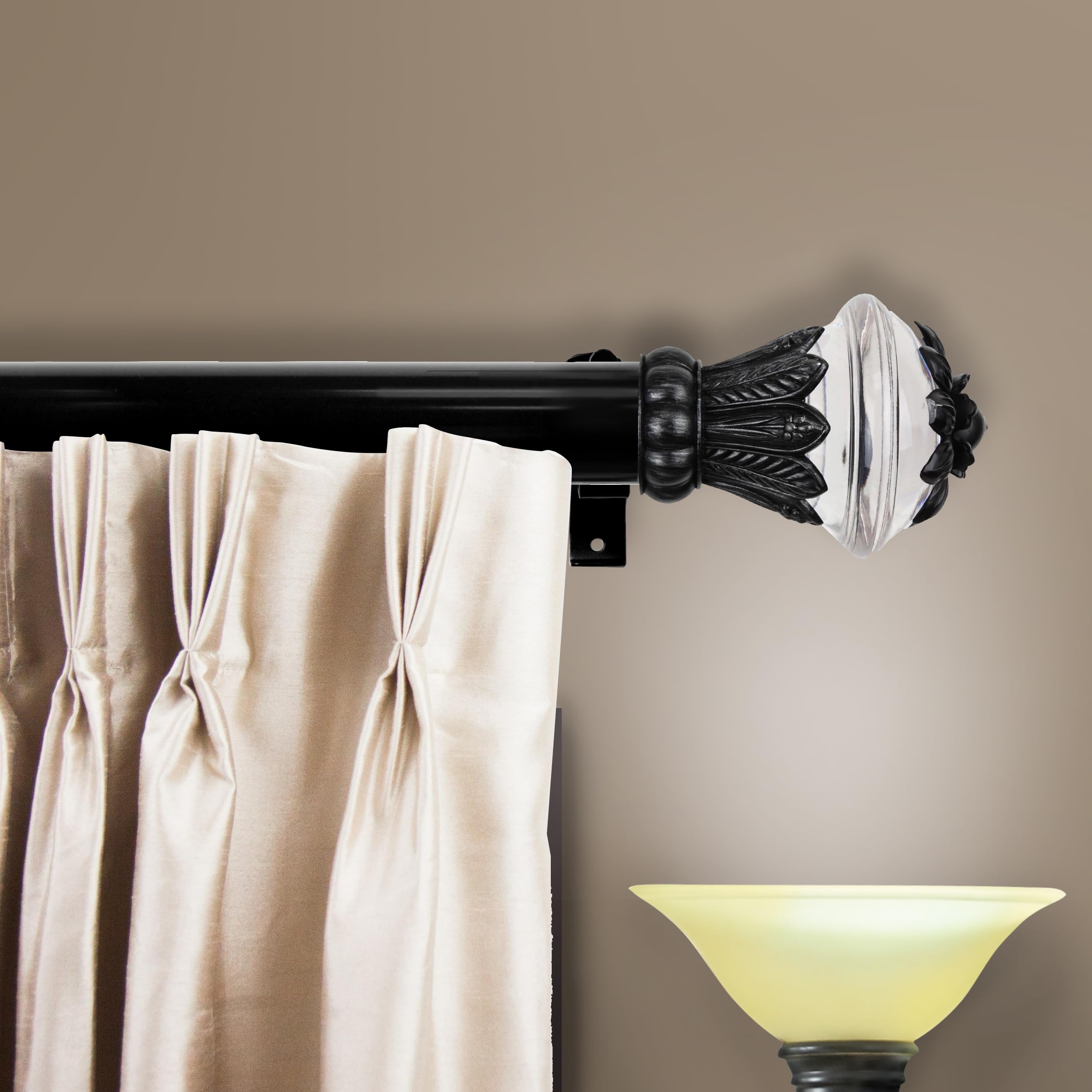 Black Decorative Traverse Curtain Rod with Sliders & Frond Finials (66-120 Inches) - Heavy Duty Drapery Track for Living Room, Bedroom & Windows