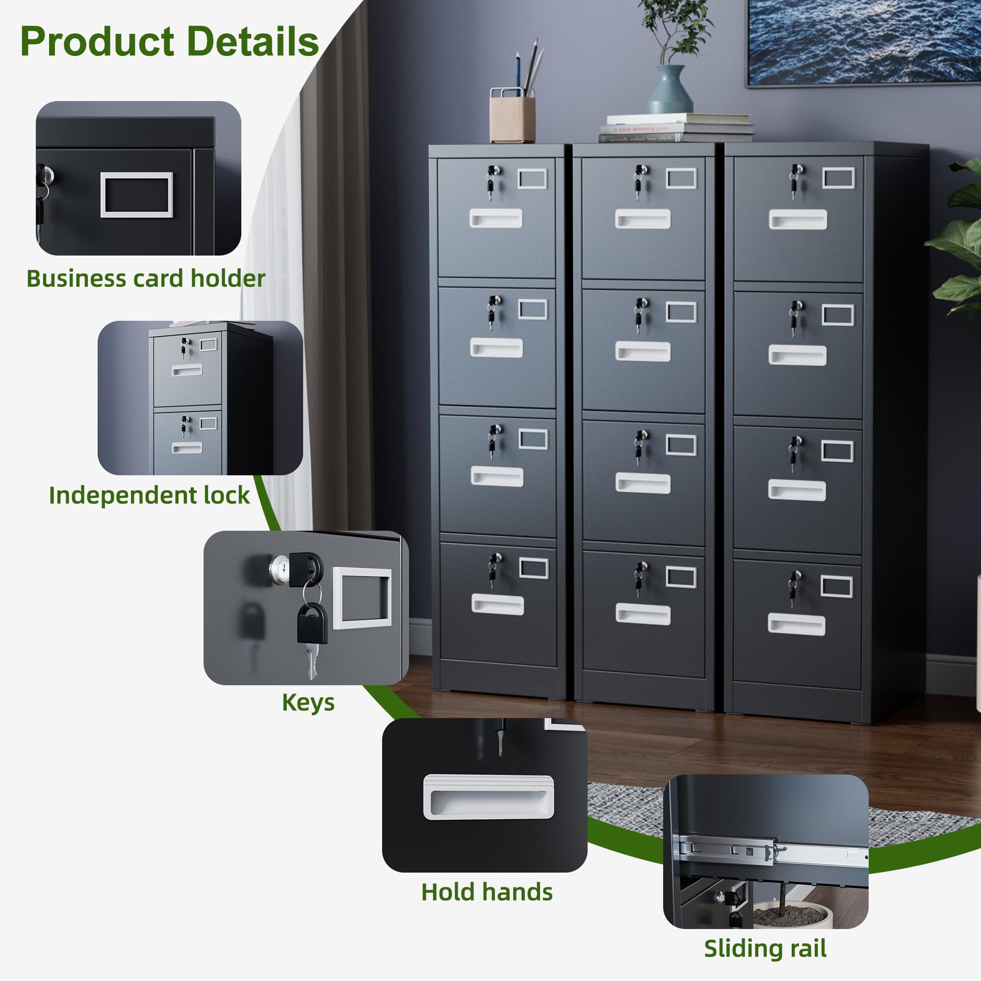 4-Drawer Metal Filing Cabinet with Lock - Vertical Letter/Legal Size File Organizer for Home Office - Easy Assembly Required - Perfect for Document Storage & Office Organization