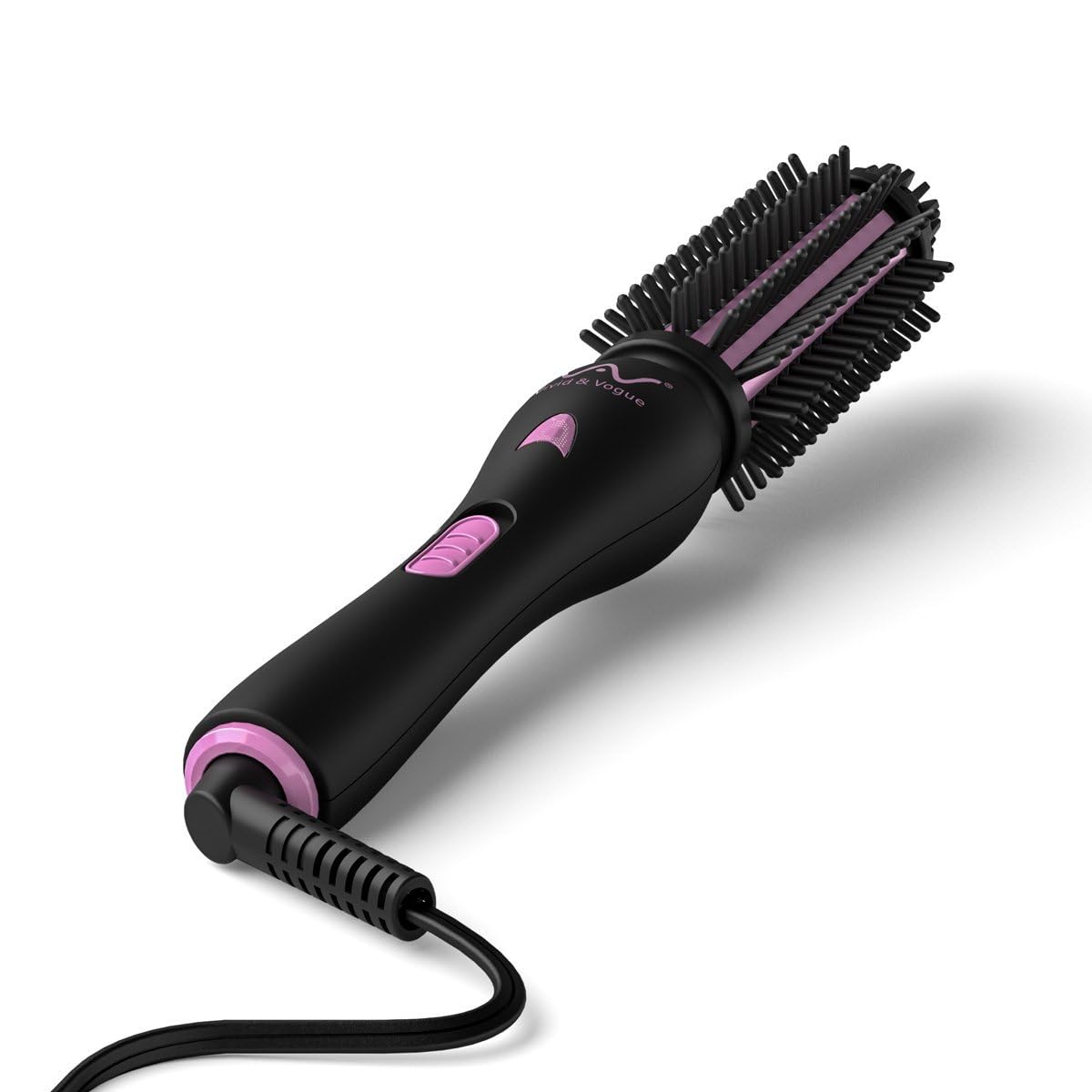 2-in-1 Professional Ceramic Hair Brush & Curling Iron with Negative Ionic Technology - Dual Voltage Travel Styler for Waves, Curls & Straight Hair - Perfect for Home, Salon & On-the-Go Styling