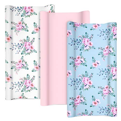 Ultra Soft Jersey Knit Baby Changing Pad Cover Set - 3-Pack Floral Diaper Changing Table Sheets for Boys & Girls (Fits 32