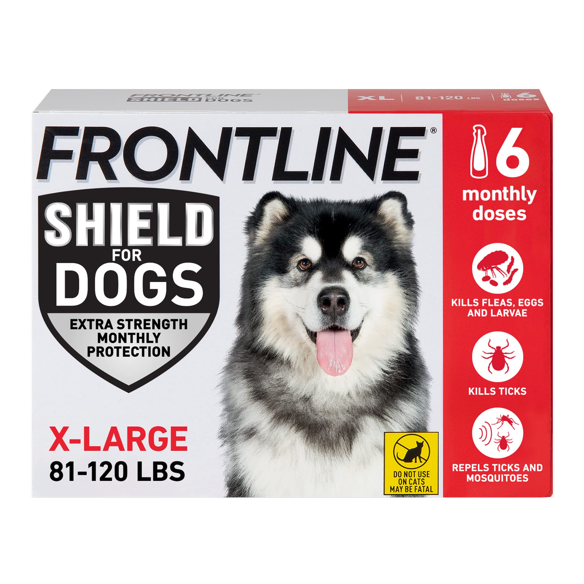 FRONTLINE Shield Flea & Tick Treatment for X-Large Dogs 81-120 lbs | 6-Month Supply | Waterproof & Long-Lasting Protection | Ideal for Outdoor Activities & Multi-Pet Households