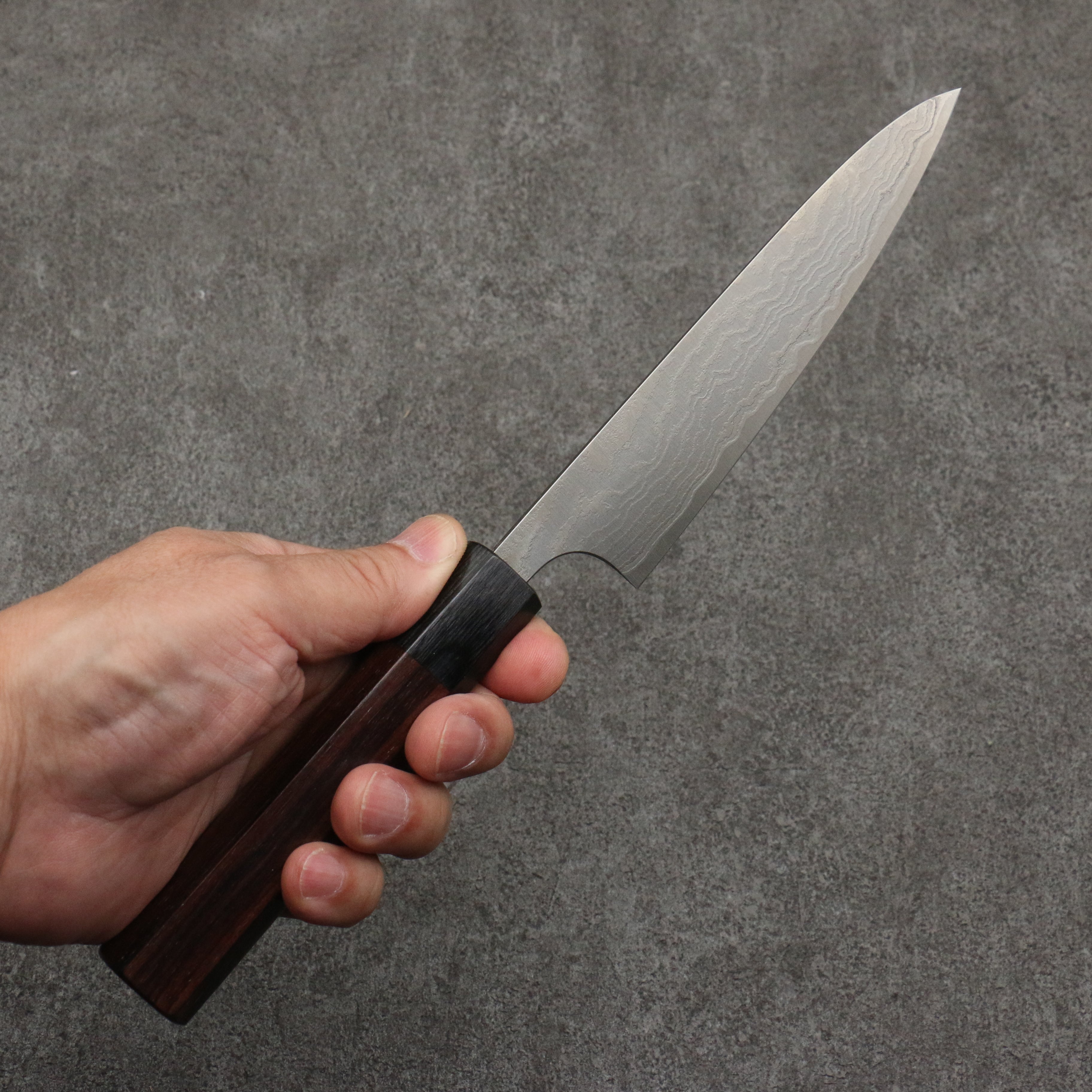 Premium Nao Yamamoto SG2 Damascus 135mm Petty Knife - Handcrafted Migaki Finish, Rosewood Handle with Black Pakka Wood Ferrule - Perfect for Slicing, Dicing & Precision Kitchen Tasks