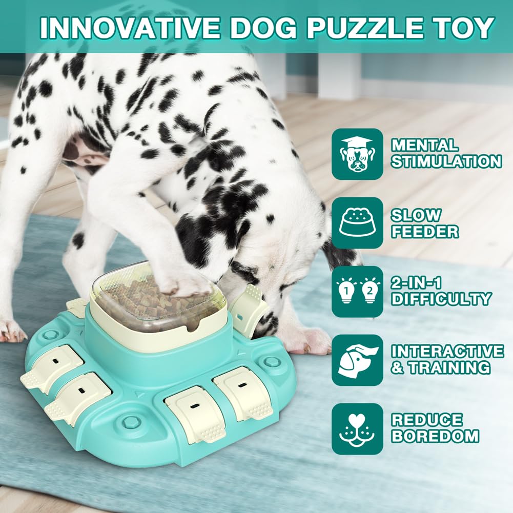 Interactive Dog Puzzle Toy - Slow Feeder & Treat Dispenser for Medium/Large Dogs | 2-Level IQ Training Game for Brain Stimulation | Perfect for Mealtime Enrichment & Anxiety Relief