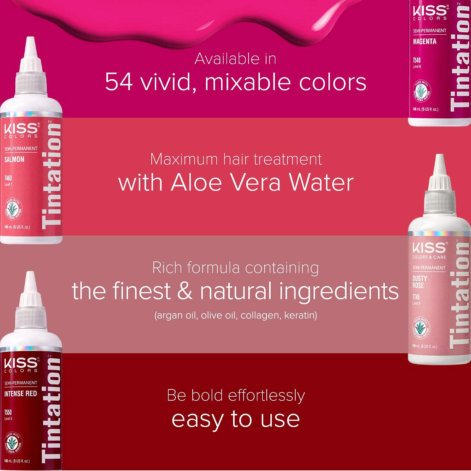 Kiss Tintation Semi-Permanent Hair Dye - 5oz Rose Gold (2 Pack) | Vegan & Cruelty-Free Hair Color for Brunettes & Blondes | Perfect for DIY Salon-Quality Highlights & Root Touch-Ups at Home