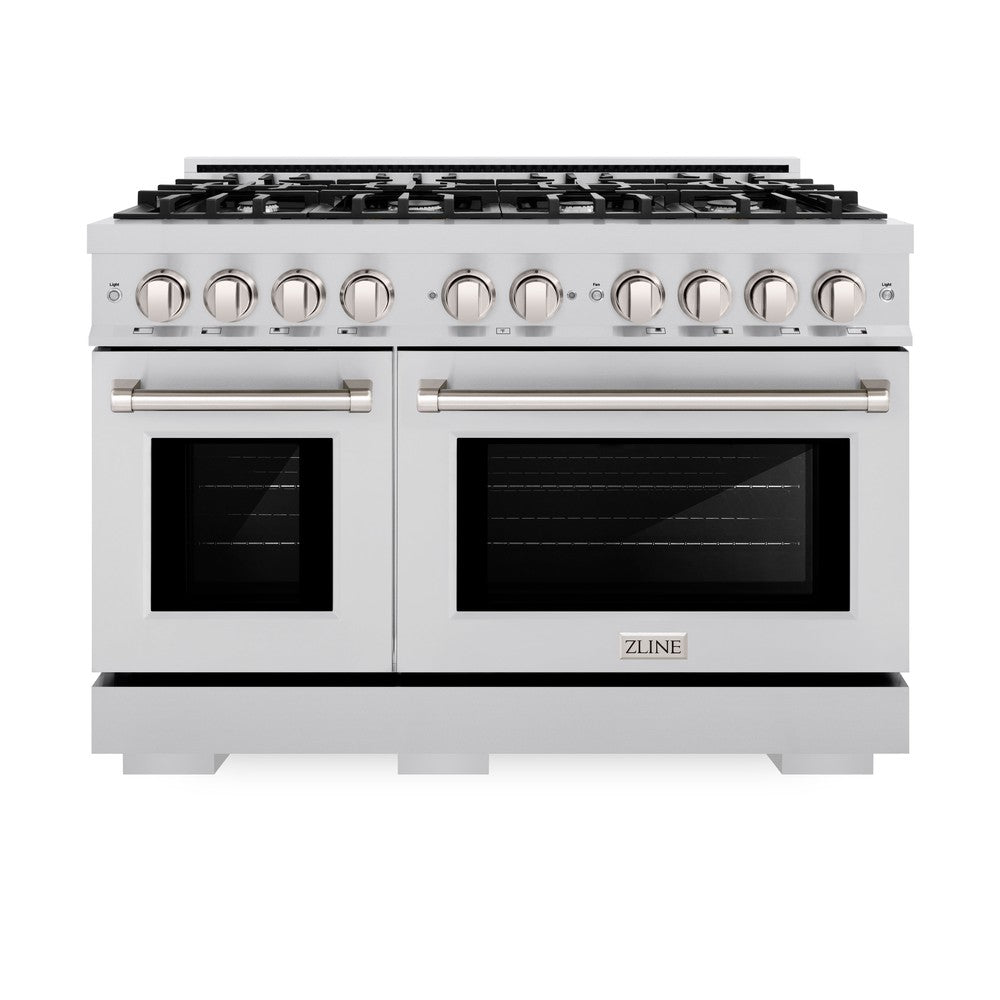 ZLINE 48 Inch 6.7 Cu. Ft. Select Double Oven Dual Fuel Range with 8 Burner Gas Cooktop in Satin Stainless Steel (HDRS 48) - Perfect for Large Family Kitchens & Professional Home Chefs