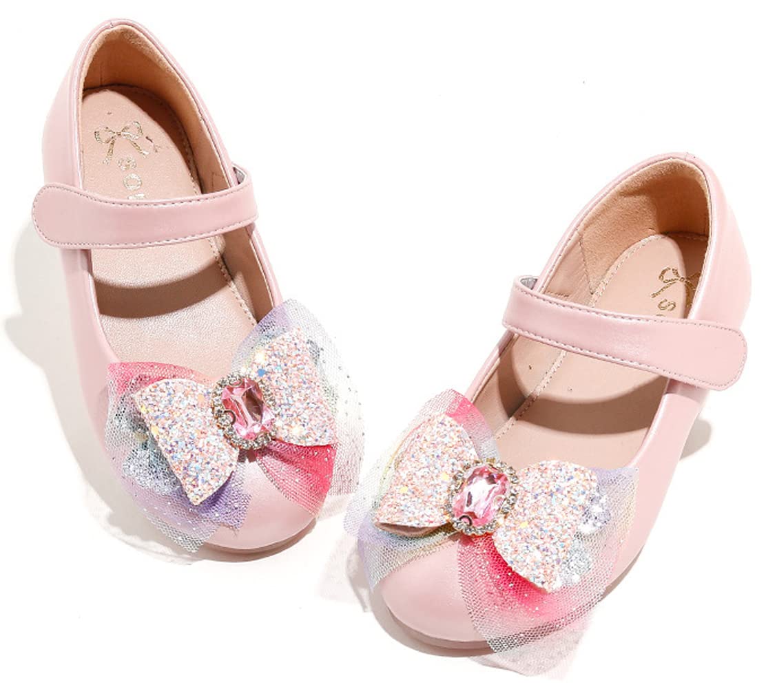 Mrkeung Girls Ballet Flats - Princess Elsa Inspired Lace Rhinestone Bow Sequin Shoes for Toddler & Kids | Perfect for Parties, Dance, Dress Up & Special Occasions