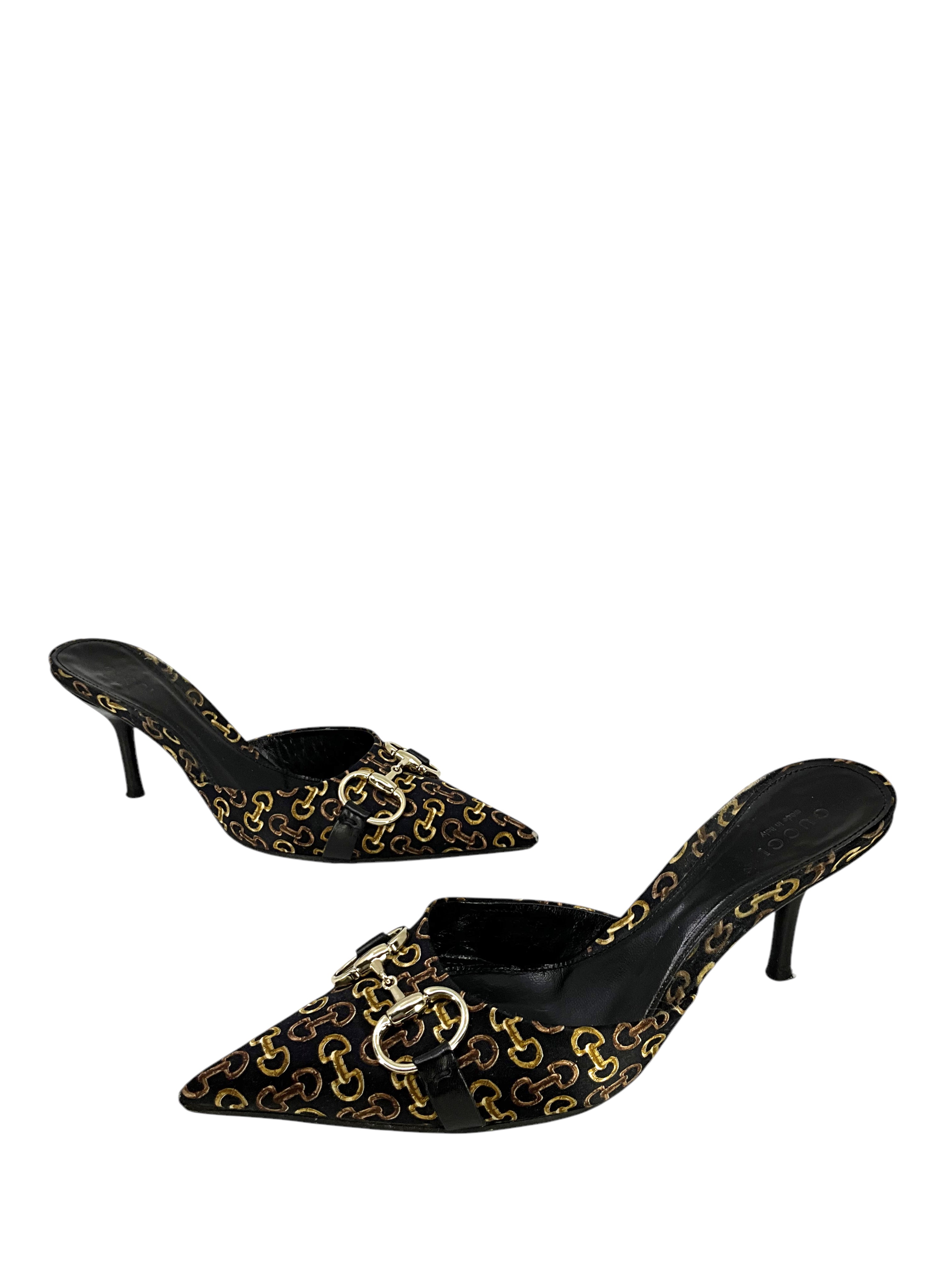 Gucci Horsebit Canvas Print Point Toe Mules Women's Size 6.5 - Classic Luxury Loafers for Office, Travel & Casual Outfits