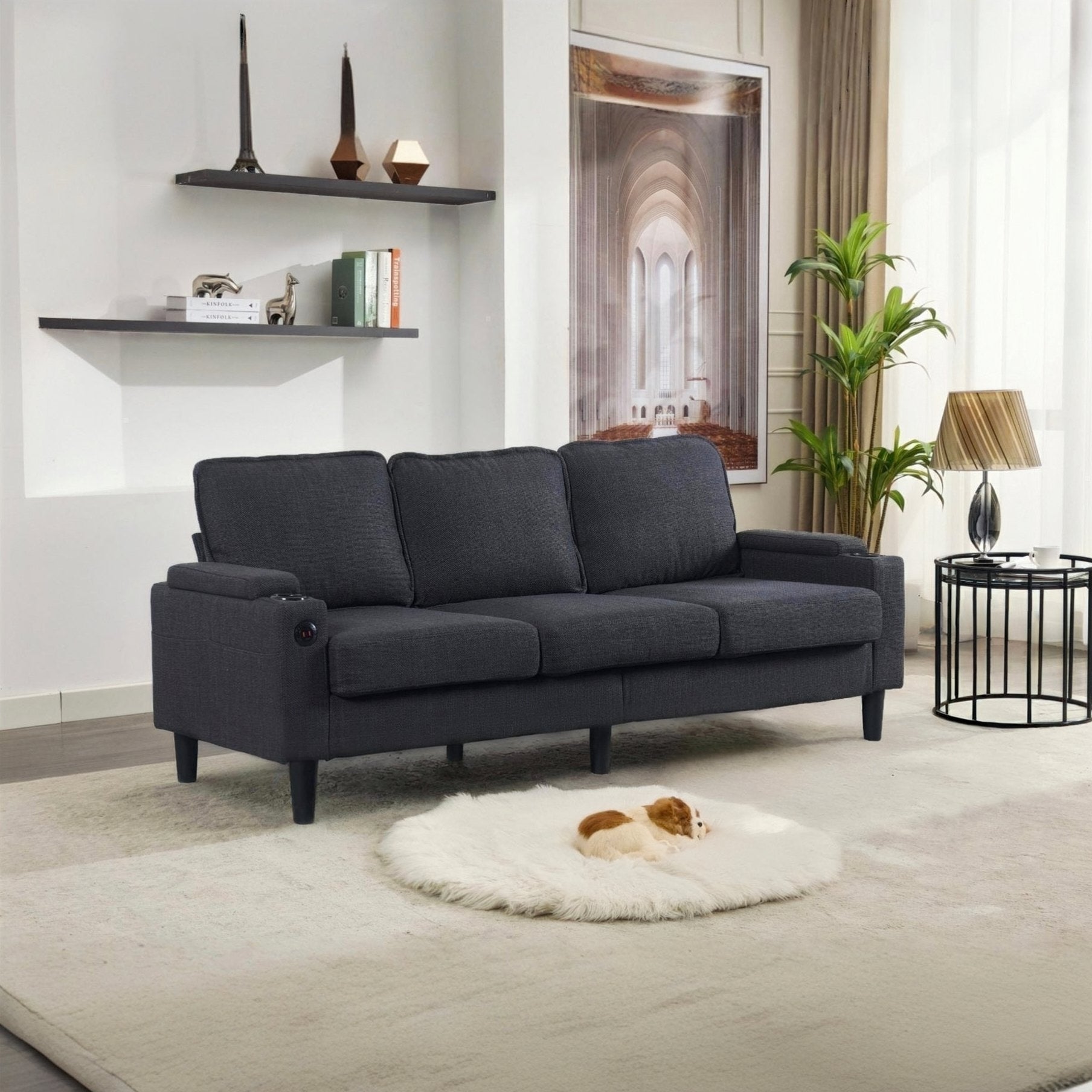 Dark Grey Knock Down 3-Seat L-Shaped Sectional Sofa with Storage Ottoman - Upholstered Couch for Living Room, Apartment, Bedroom & Compact Spaces - Perfect for Small Homes, Studio Apartments and Cozy Lounging
