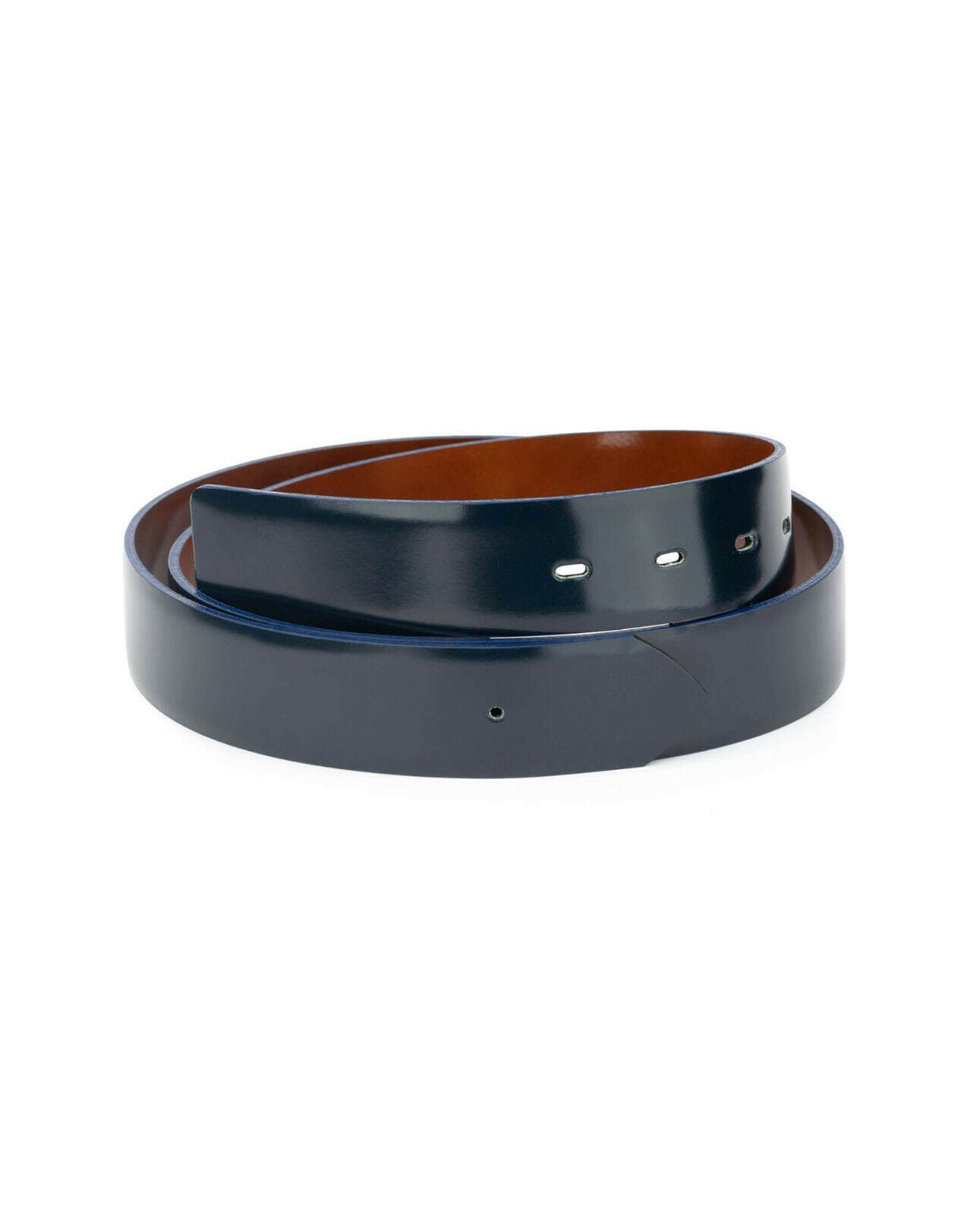 Blue Patent Leather Belt Strap for Ferragamo - 35mm Brown Reversible No Buckle Replacement Band | Perfect for Dress Shoes, Business Attire & Formal Occasions