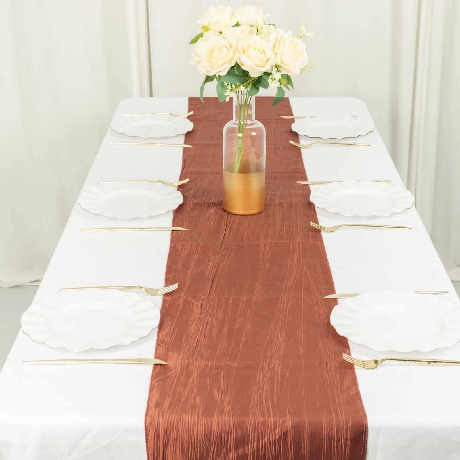 12-Pack 108-Inch Metallic Accordion Crinkled Taffeta Table Runner for Wedding, Party, Holiday & Home Decor - Elegant Dining Table Decorations