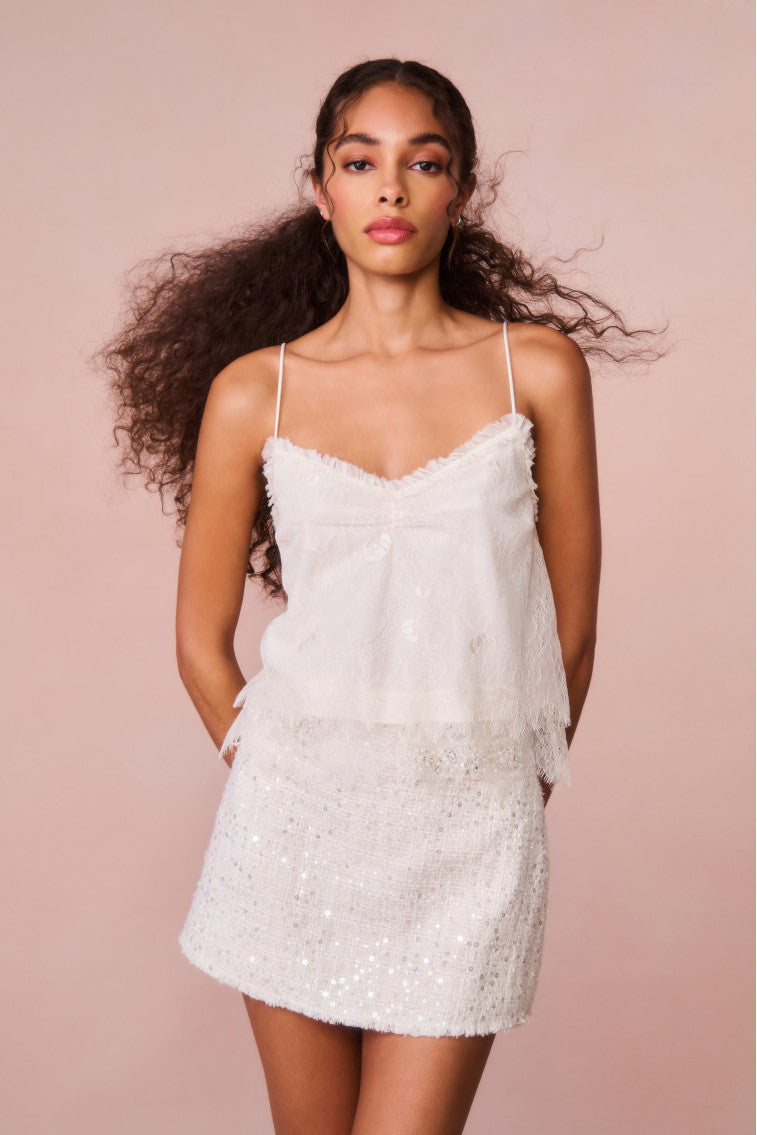 Ferni Lace Cami Top for Women - Elegant Ivory Sleeveless Tank Top with Lace Trim, Perfect for Summer Outfits, Date Nights & Layering