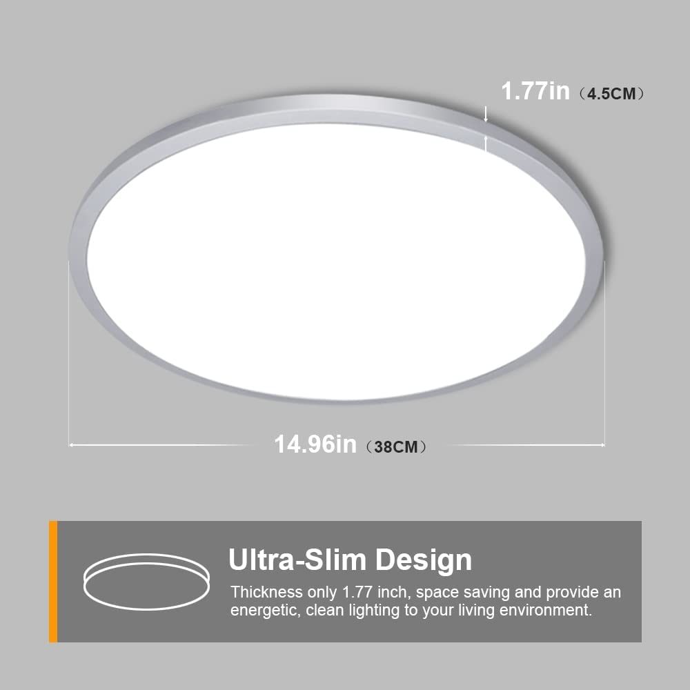 Depuley 35W Modern Dimmable LED Flush Mount Ceiling Light Fixture with Remote - 15 Inch Round Close to Ceiling Lights for Living Room, Bedroom, Dining Room - 3 Color Changeable & Timing Function - Perfect for Ambient, Task, and Accent Lighting