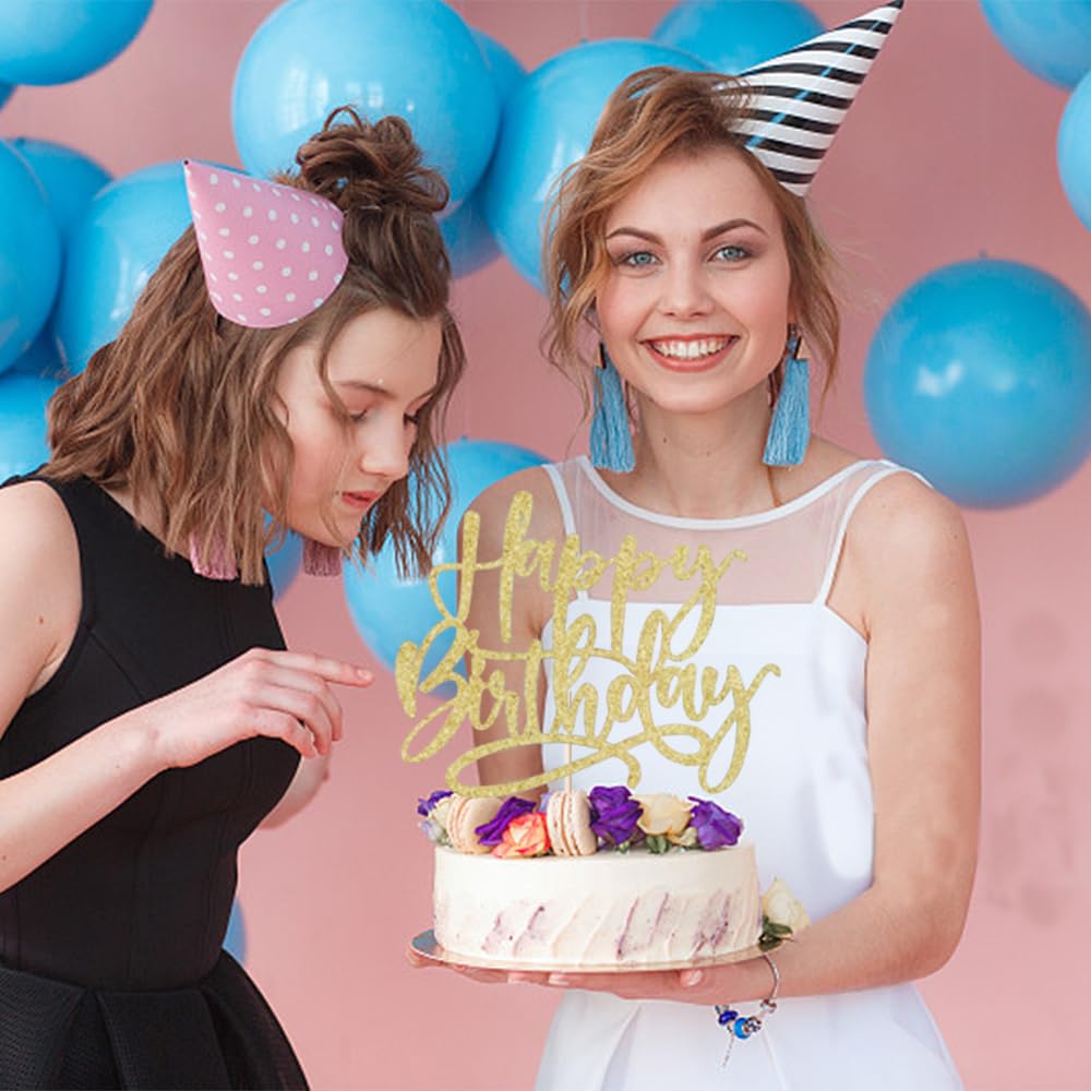 Kaoenla Handmade Golden Happy Birthday Cake Decorations - Elegant Cake Toppers for Birthday & Anniversary Celebrations | Perfect for Party Decor, Wedding Cakes, and Special Events